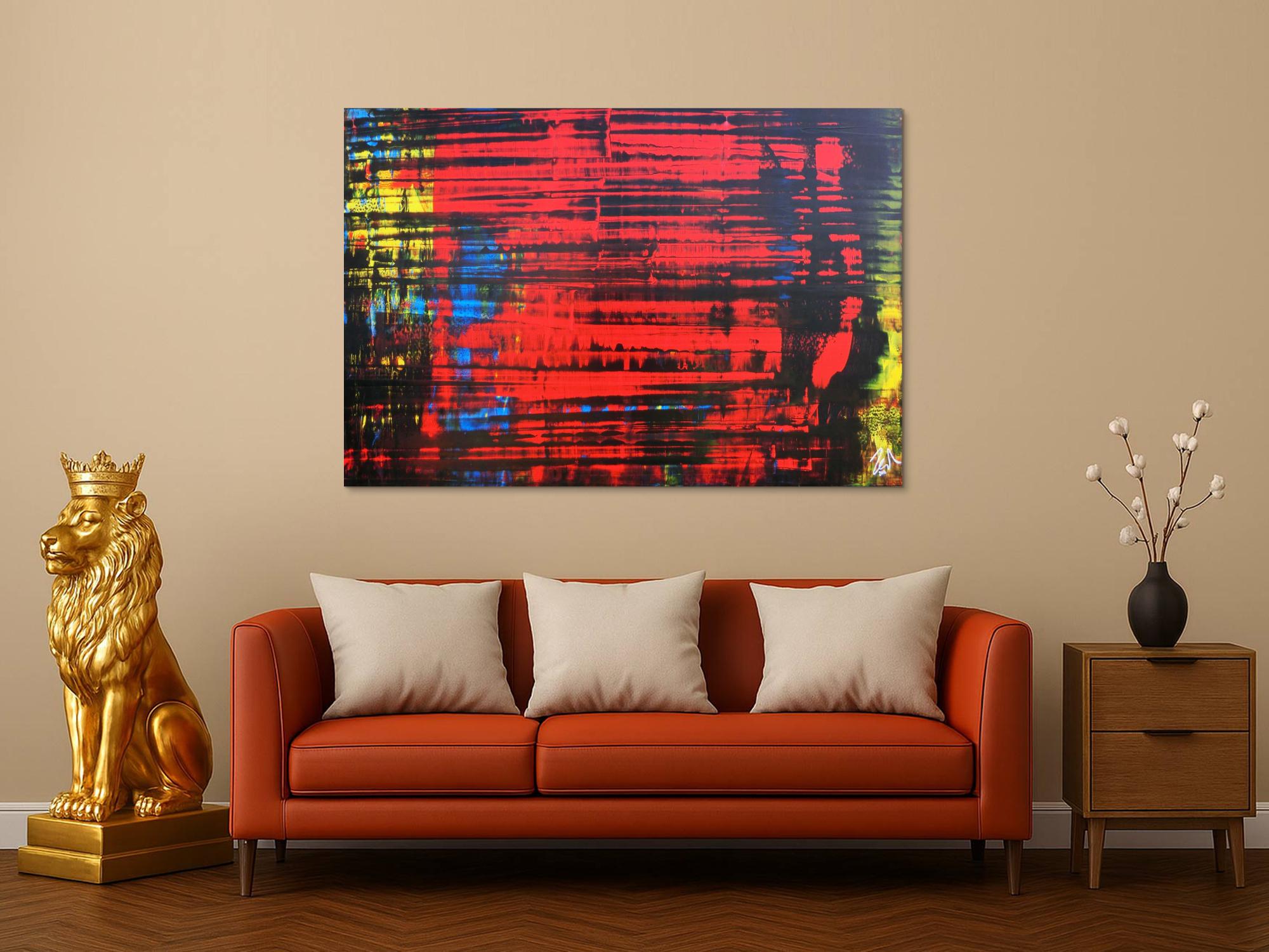 Abstraktes Acrylgemälde mit viel Rot modern und zeitgenössisch