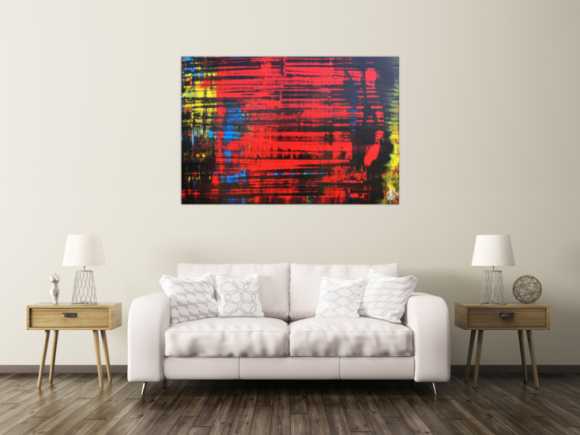 Abstraktes Acrylgemälde mit viel Rot modern und zeitgenössisch