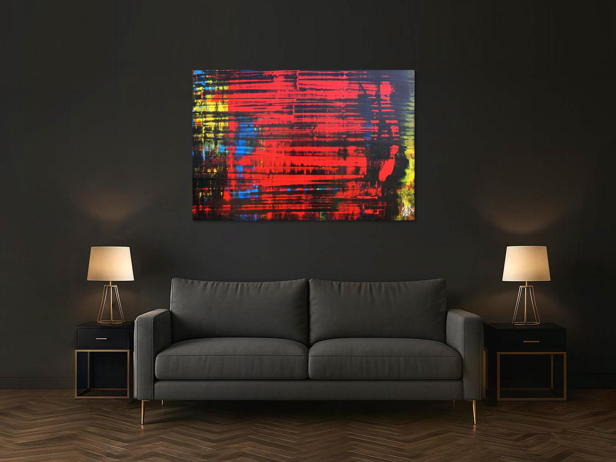 Abstraktes Acrylgemälde mit viel Rot modern und zeitgenössisch