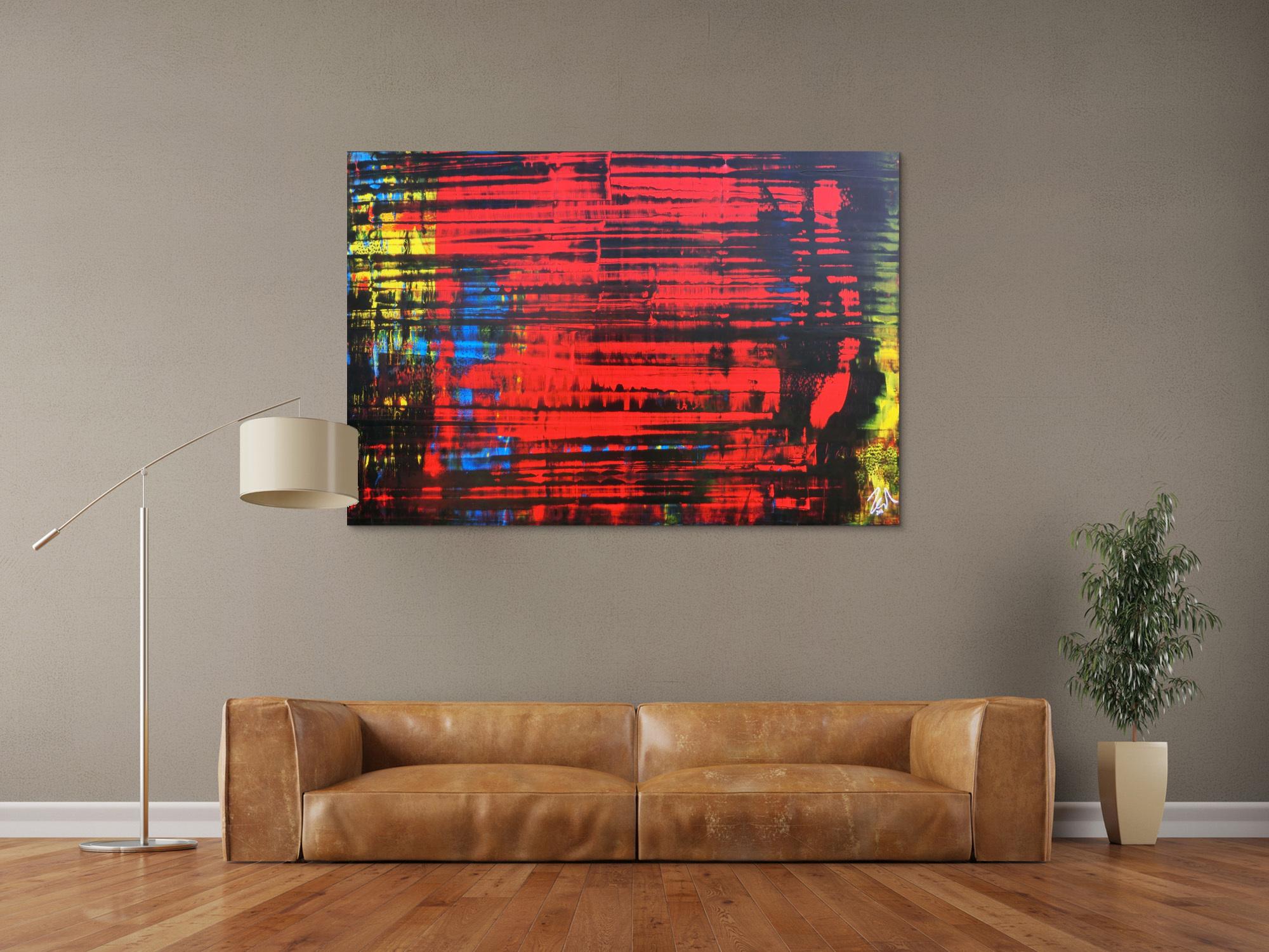 Abstraktes Acrylgemälde mit viel Rot modern und zeitgenössisch