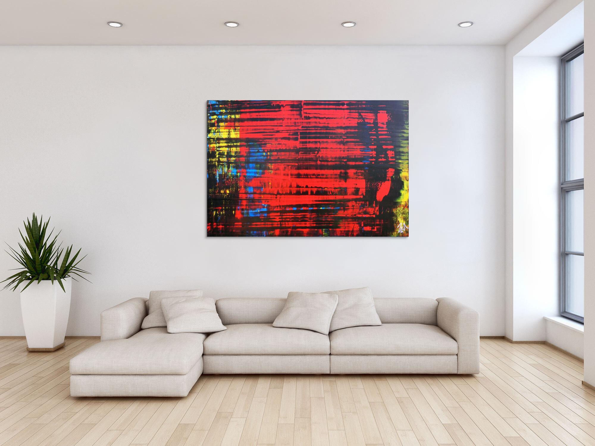 Abstraktes Acrylgemälde mit viel Rot modern und zeitgenössisch