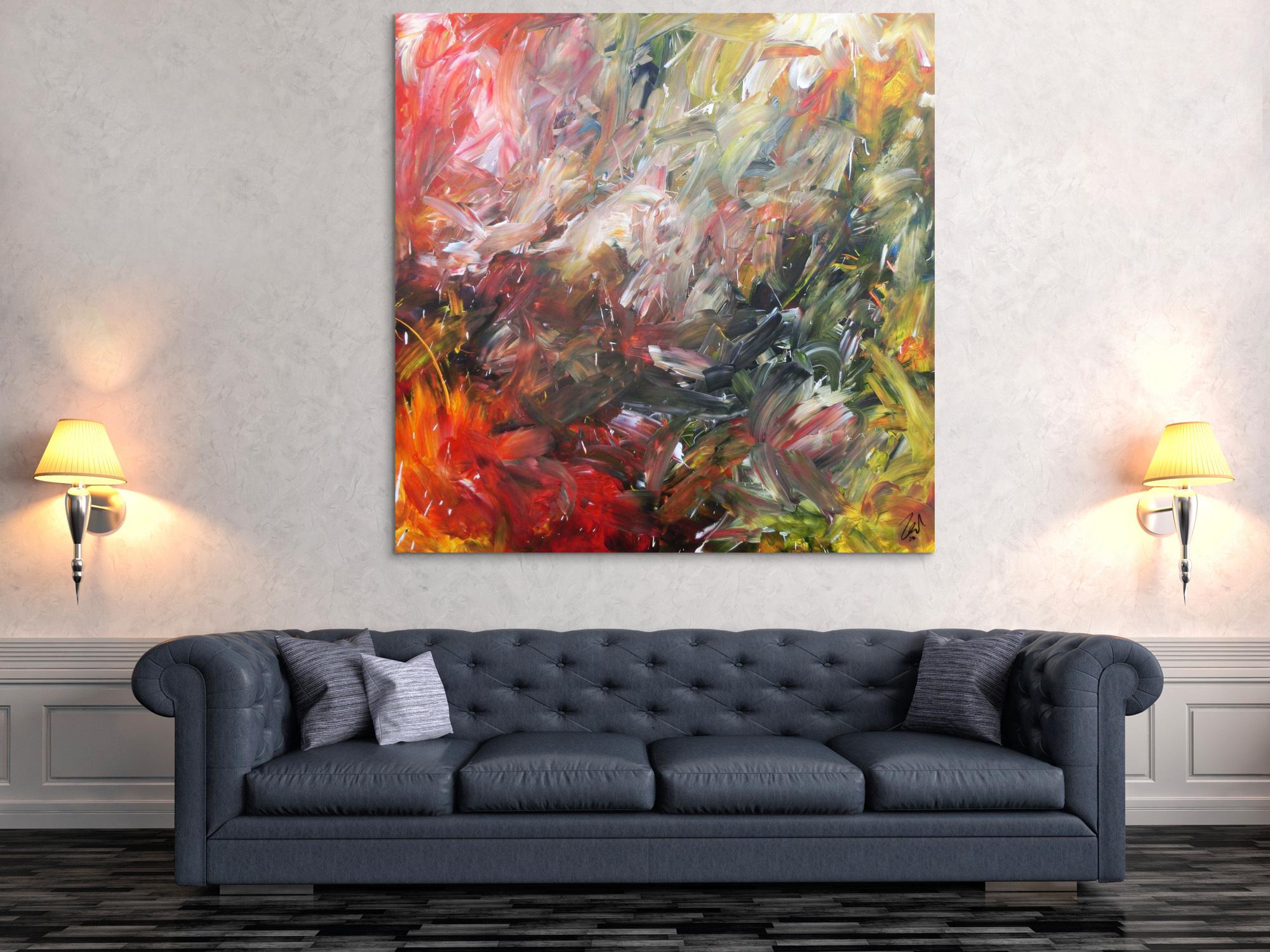 Abstraktes Acrylgemälde sehr modern mit hellen und dunklen Farben