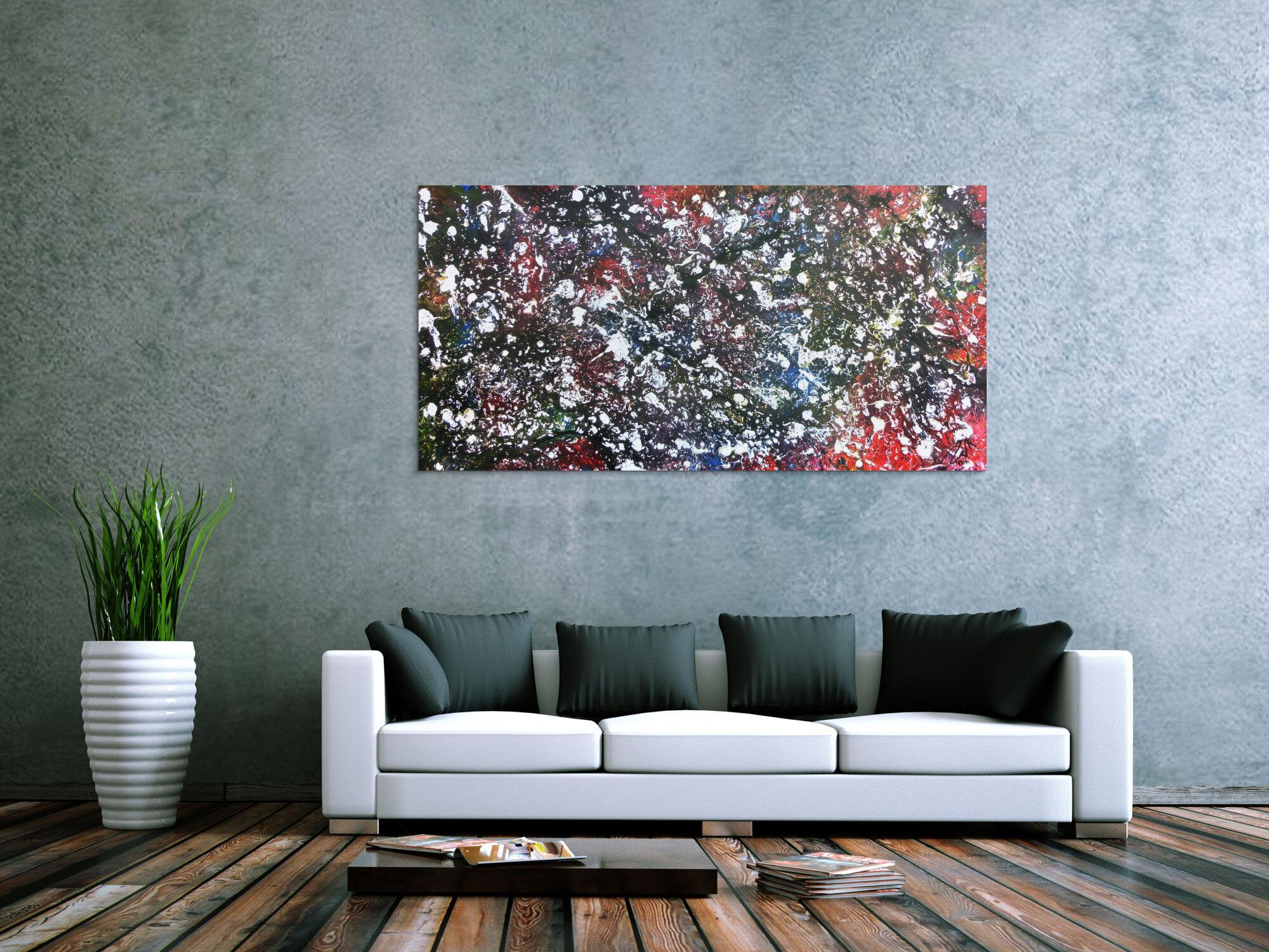 Modernes Acrylgeälde abstrakt bunt und dunkel mit hellen Flecken