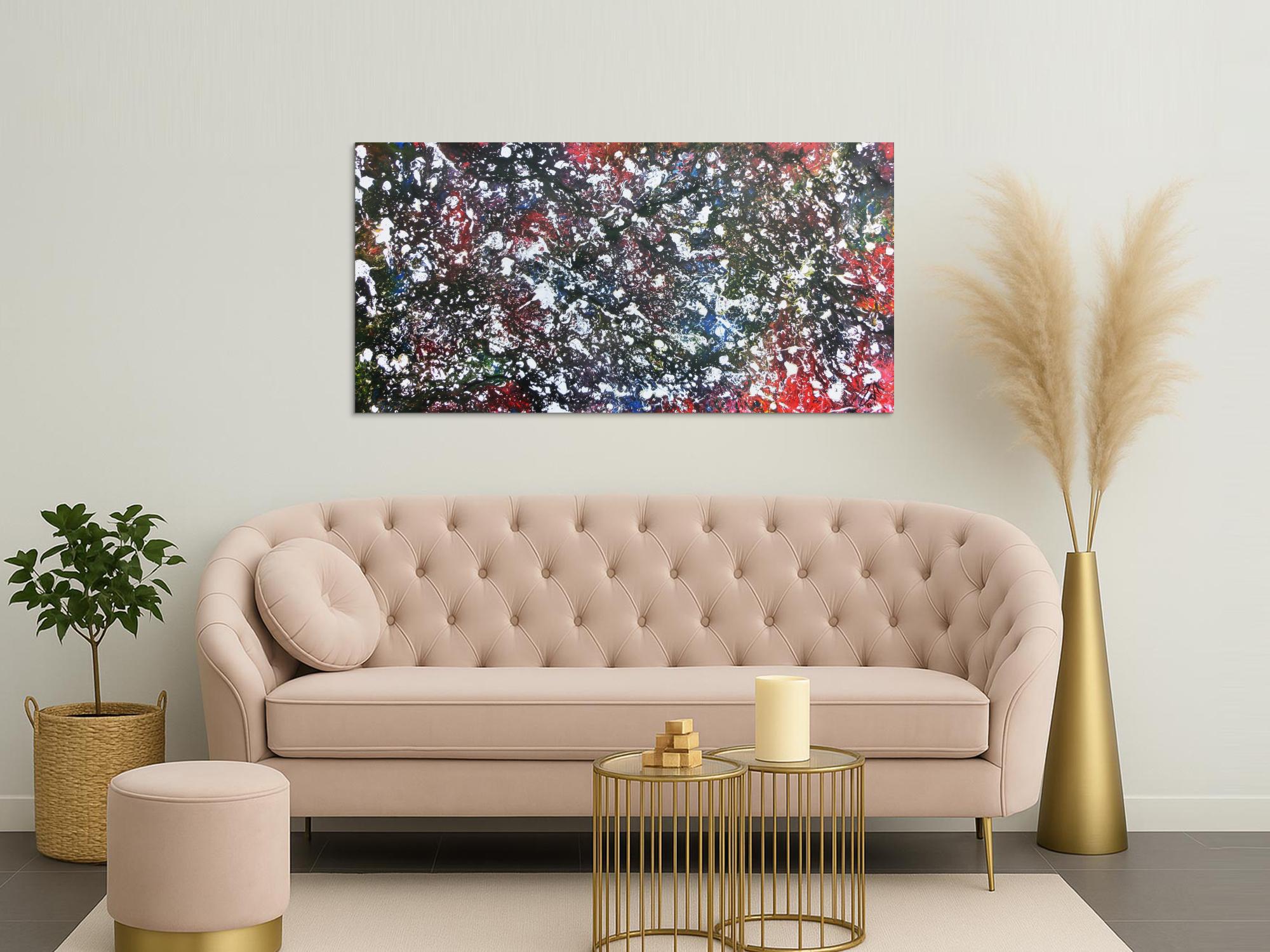 Modernes Acrylgeälde abstrakt bunt und dunkel mit hellen Flecken