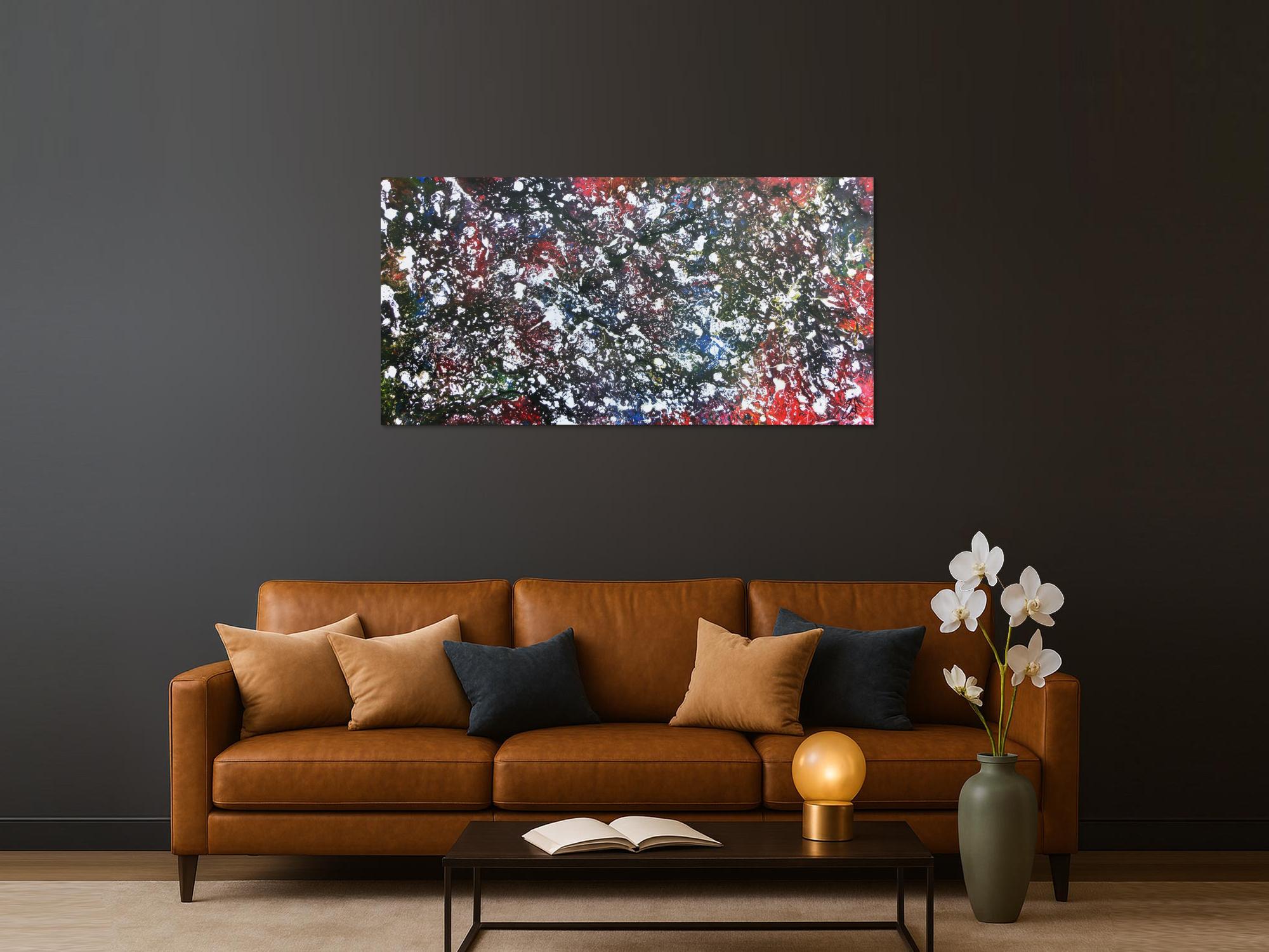 Modernes Acrylgeälde abstrakt bunt und dunkel mit hellen Flecken
