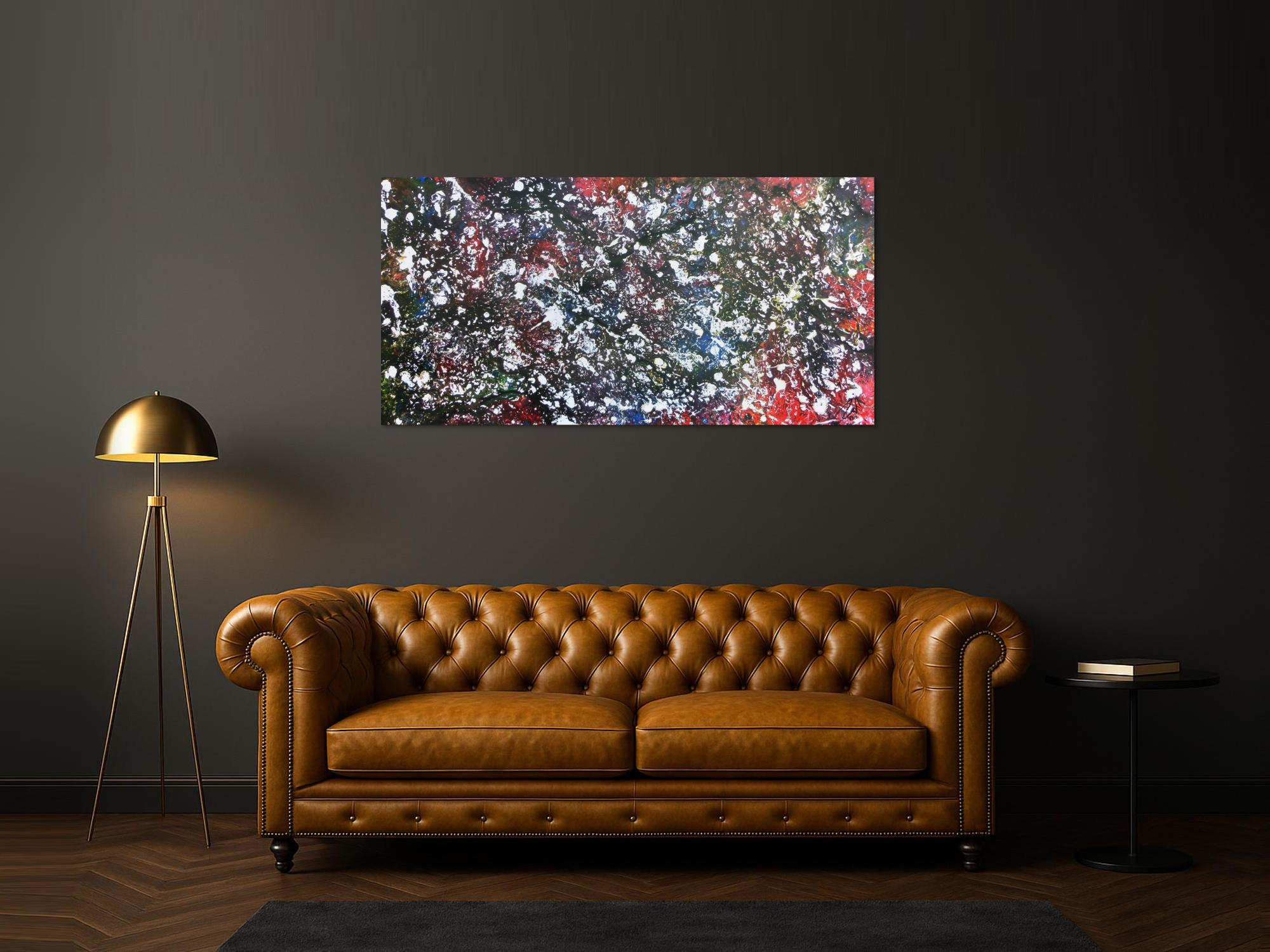 Modernes Acrylgeälde abstrakt bunt und dunkel mit hellen Flecken