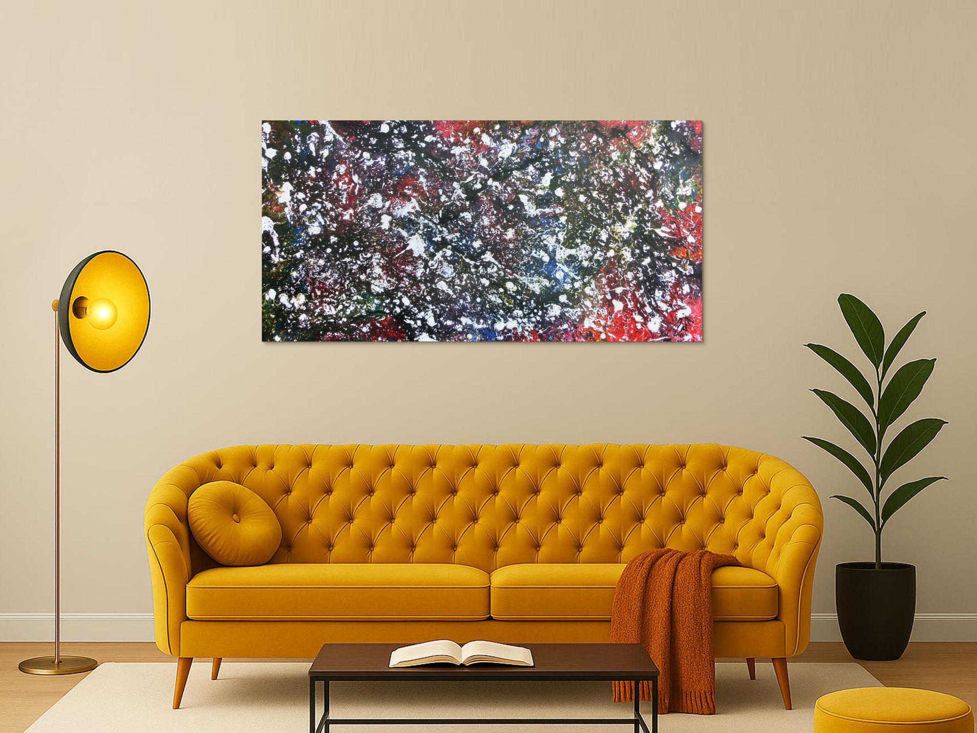 Modernes Acrylgeälde abstrakt bunt und dunkel mit hellen Flecken