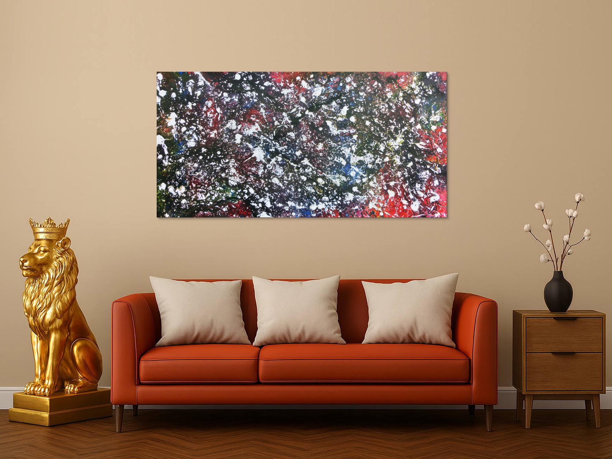 Modernes Acrylgeälde abstrakt bunt und dunkel mit hellen Flecken