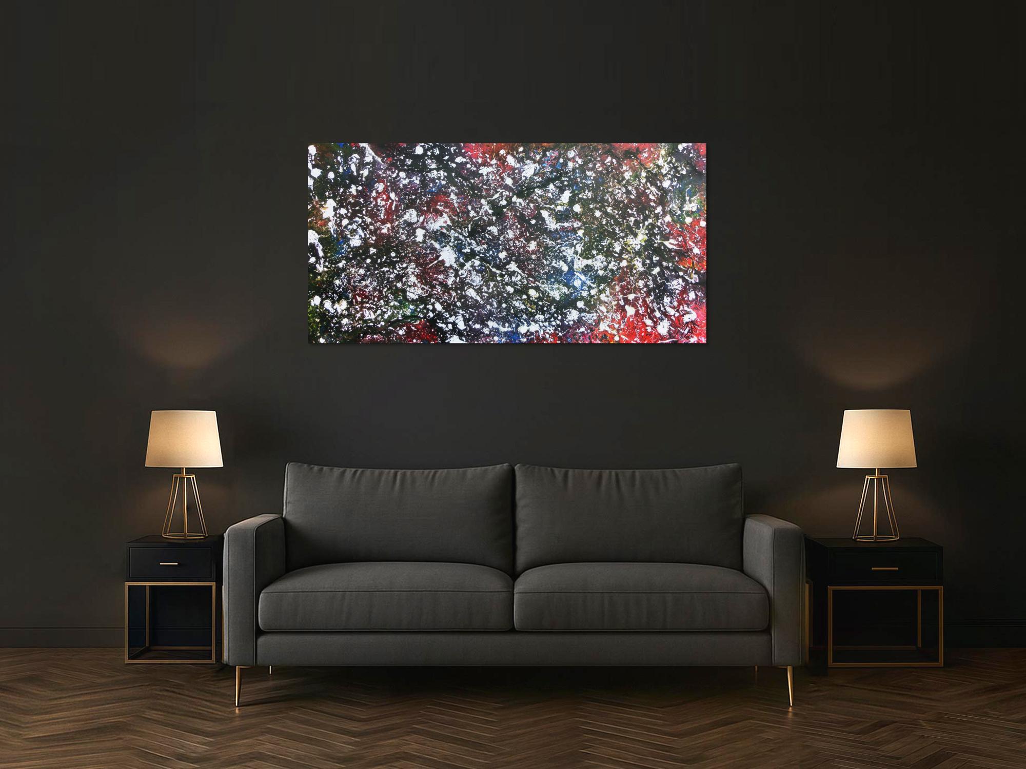 Modernes Acrylgeälde abstrakt bunt und dunkel mit hellen Flecken