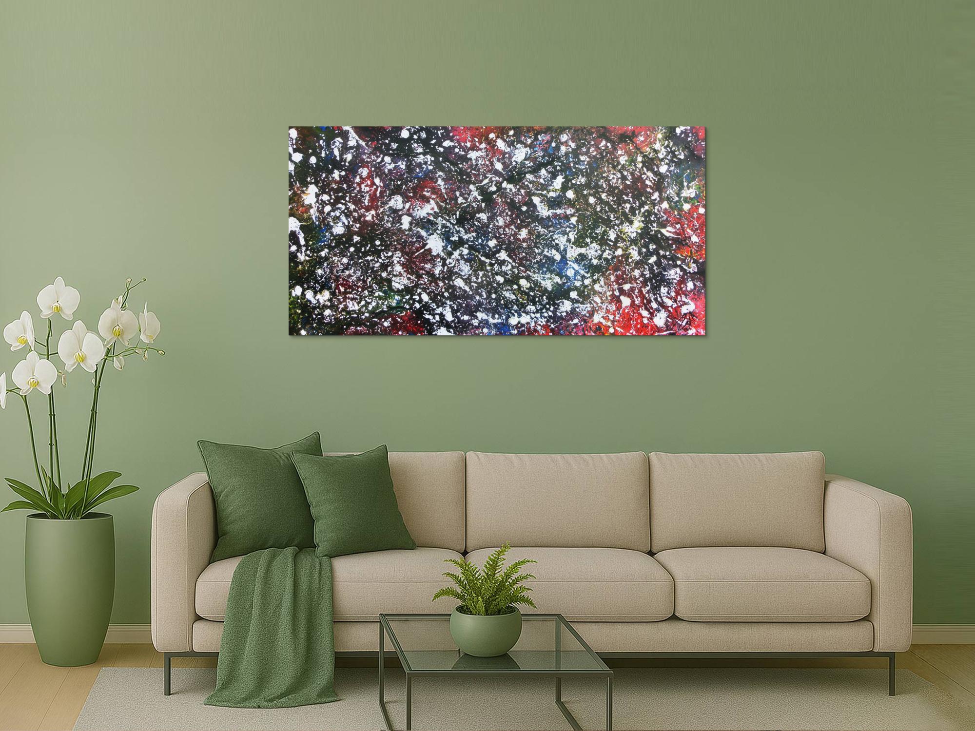 Modernes Acrylgeälde abstrakt bunt und dunkel mit hellen Flecken