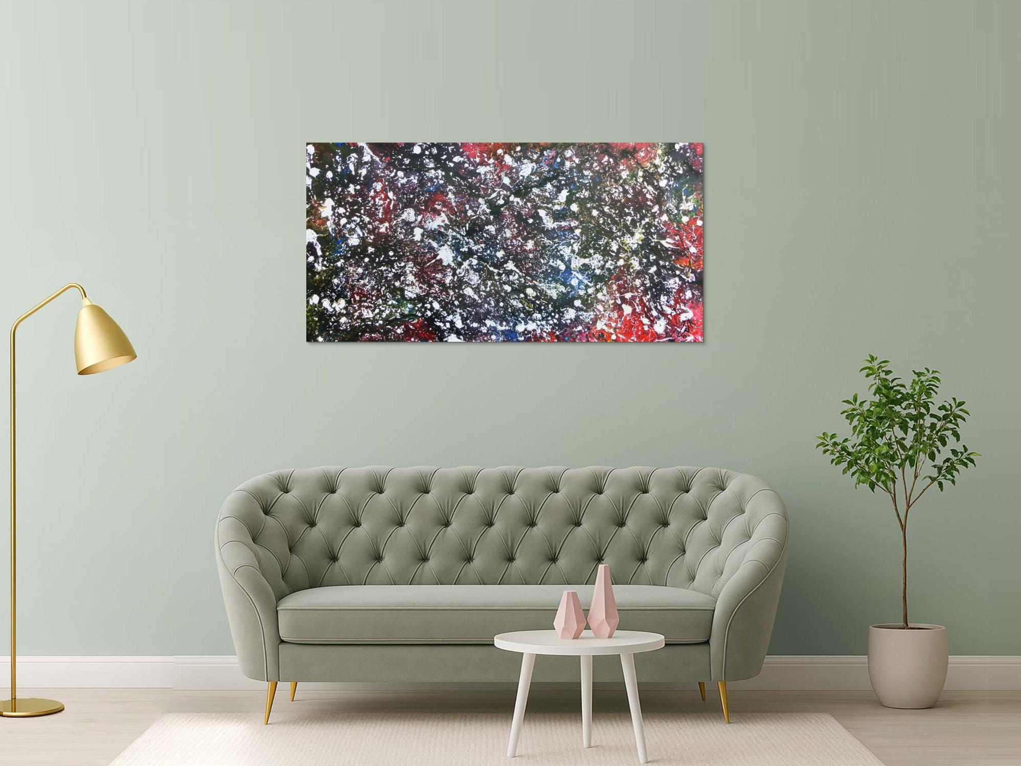 Modernes Acrylgeälde abstrakt bunt und dunkel mit hellen Flecken