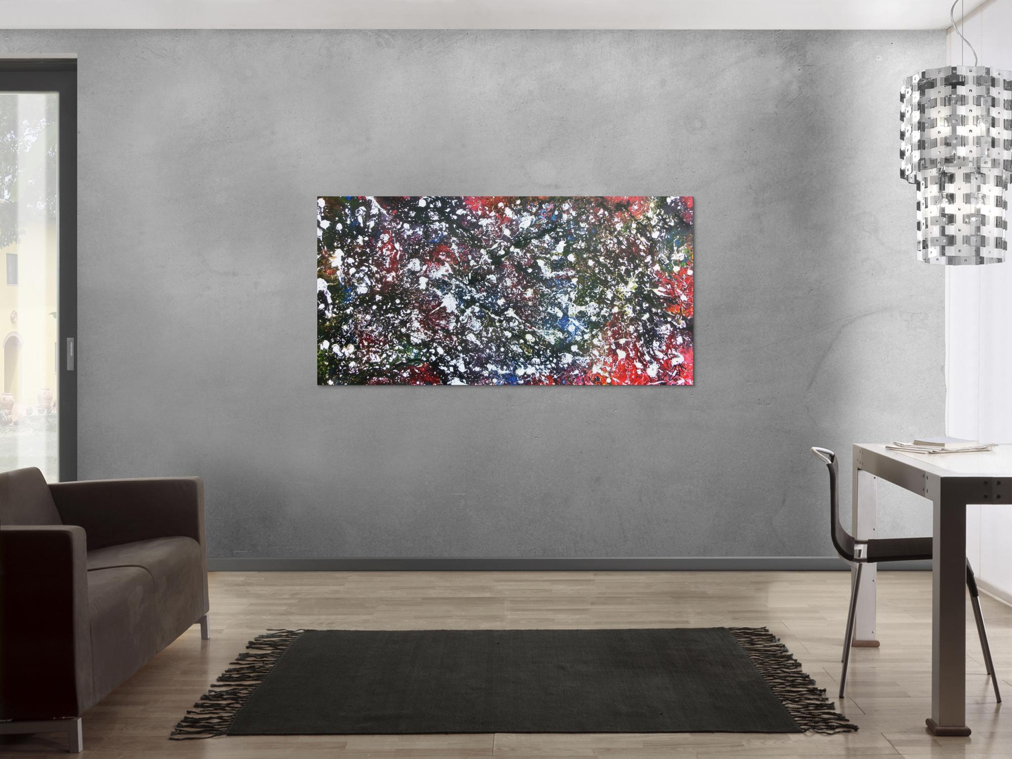 Modernes Acrylgeälde abstrakt bunt und dunkel mit hellen Flecken