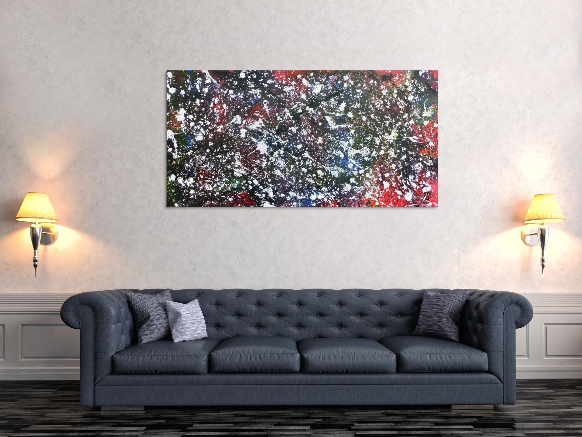 Modernes Acrylgeälde abstrakt bunt und dunkel mit hellen Flecken