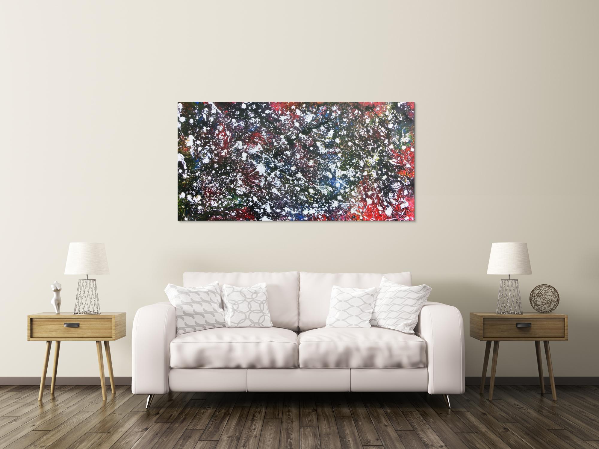 Modernes Acrylgeälde abstrakt bunt und dunkel mit hellen Flecken
