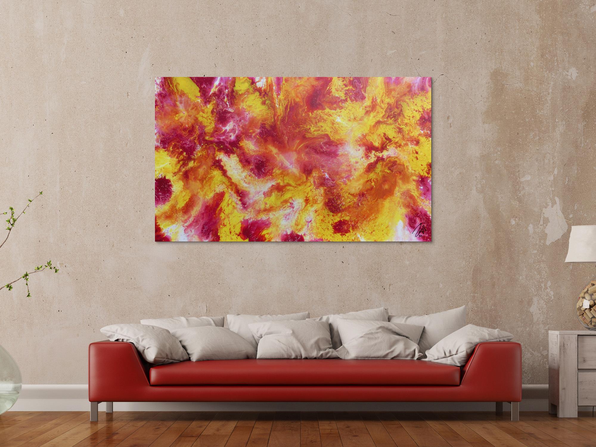 Schönes abstraktes Acrylgemälde in pink gelb und weiß