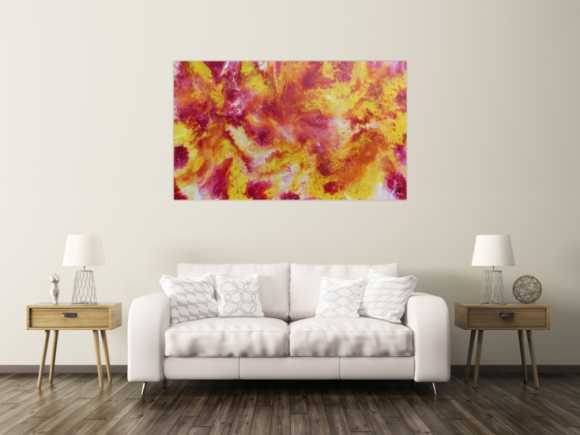 Schönes abstraktes Acrylgemälde in pink gelb und weiß