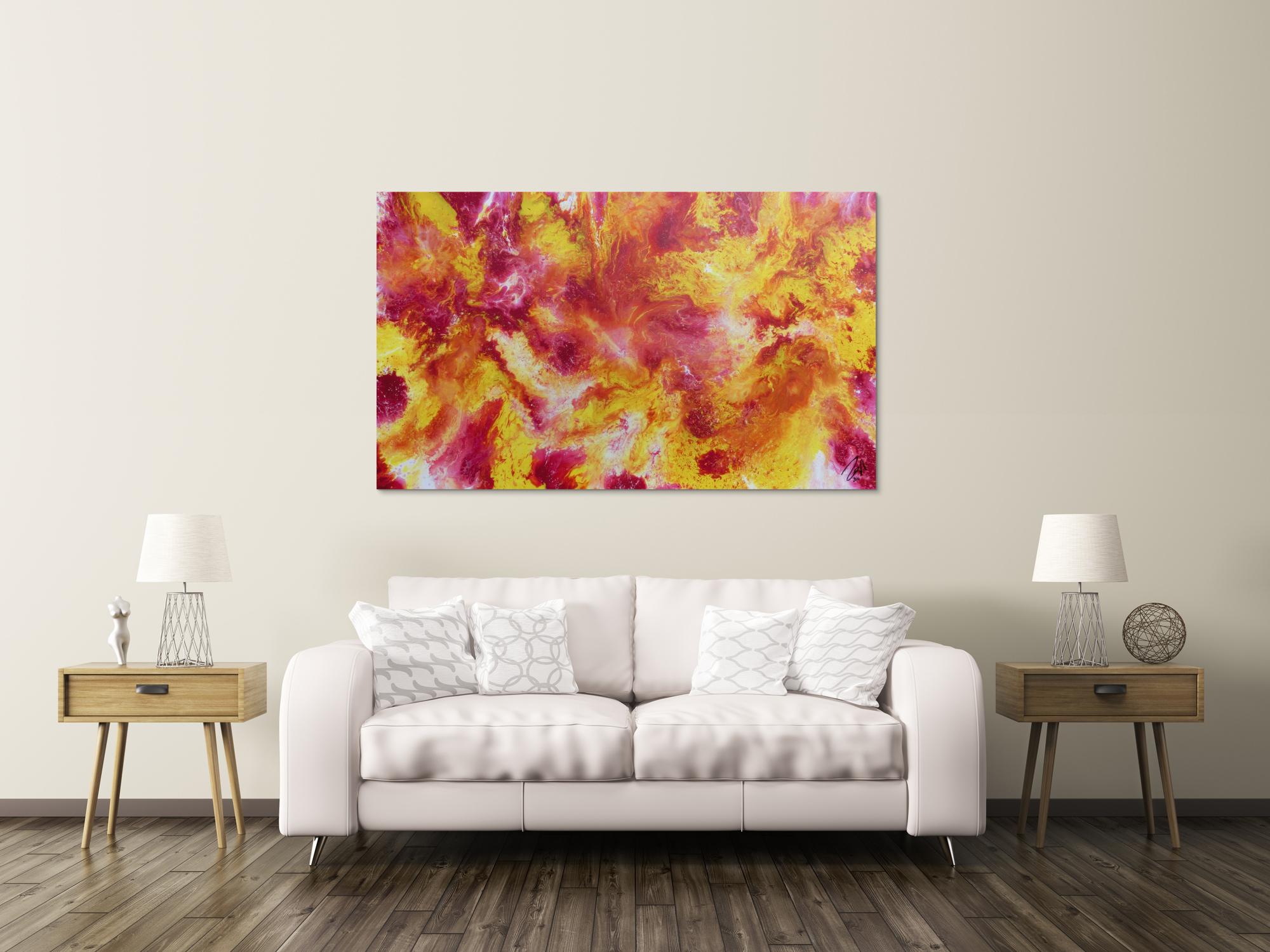 Schönes abstraktes Acrylgemälde in pink gelb und weiß