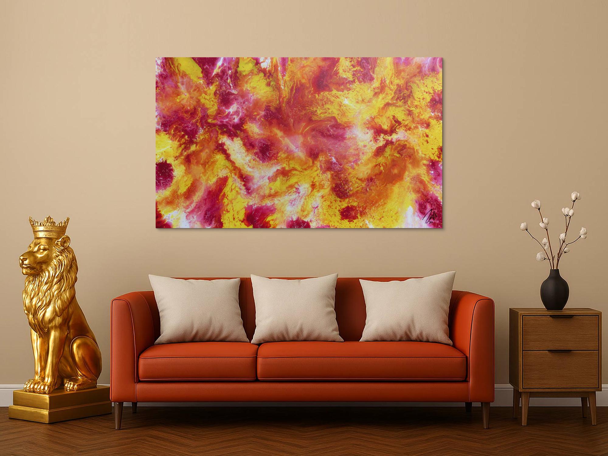 Schönes abstraktes Acrylgemälde in pink gelb und weiß