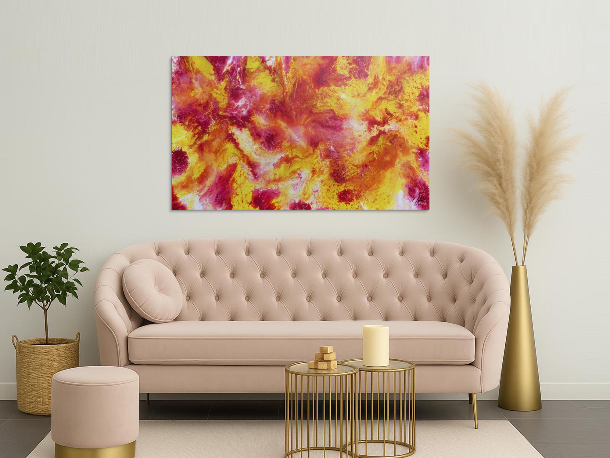 Schönes abstraktes Acrylgemälde in pink gelb und weiß