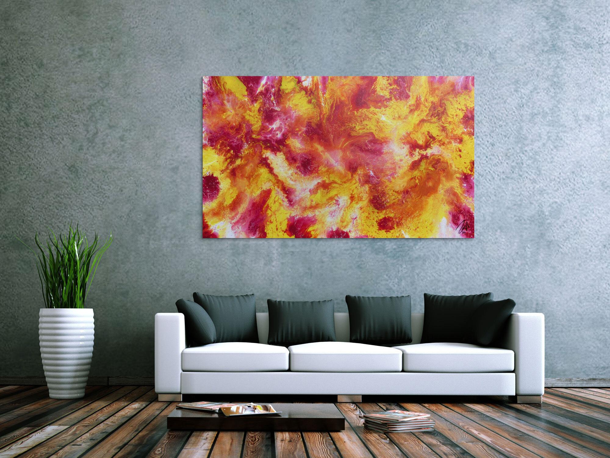 Schönes abstraktes Acrylgemälde in pink gelb und weiß