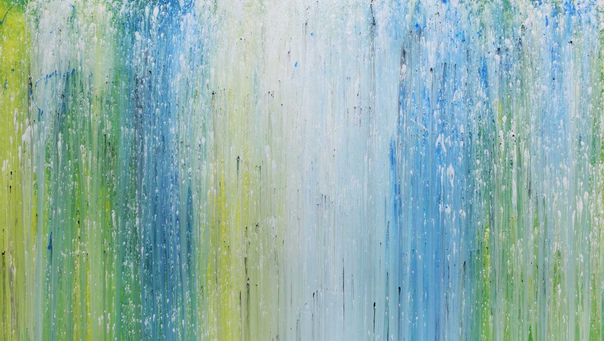 Modernes Acrylgemälde mit hellen Farben in blau türkis grün und weiß