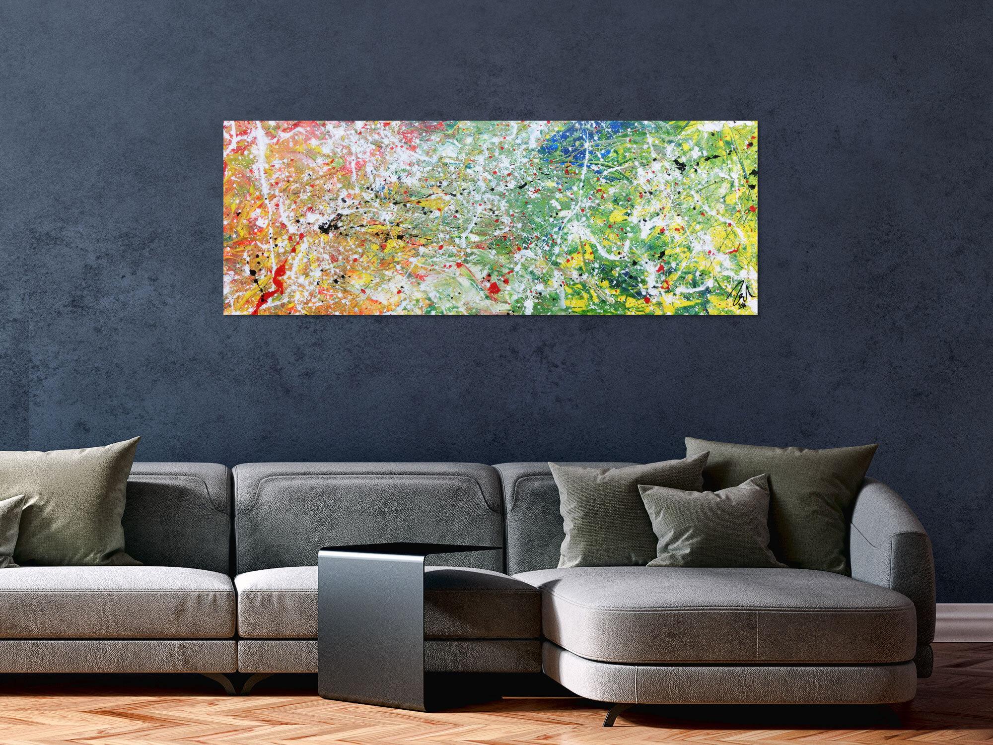 Modernes Acrylgemälde abstrakt mit hellen bunten Farben