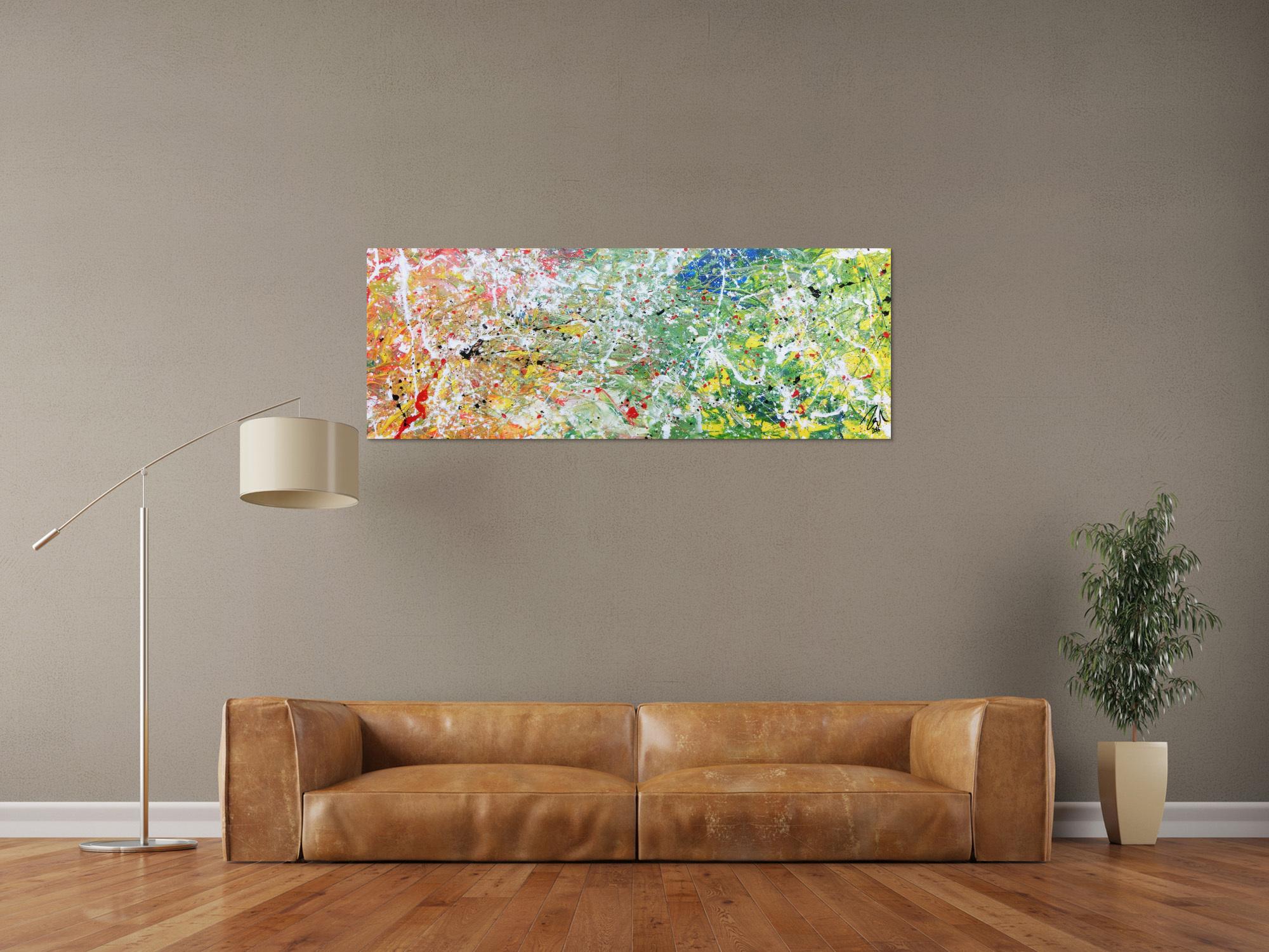 Modernes Acrylgemälde abstrakt mit hellen bunten Farben