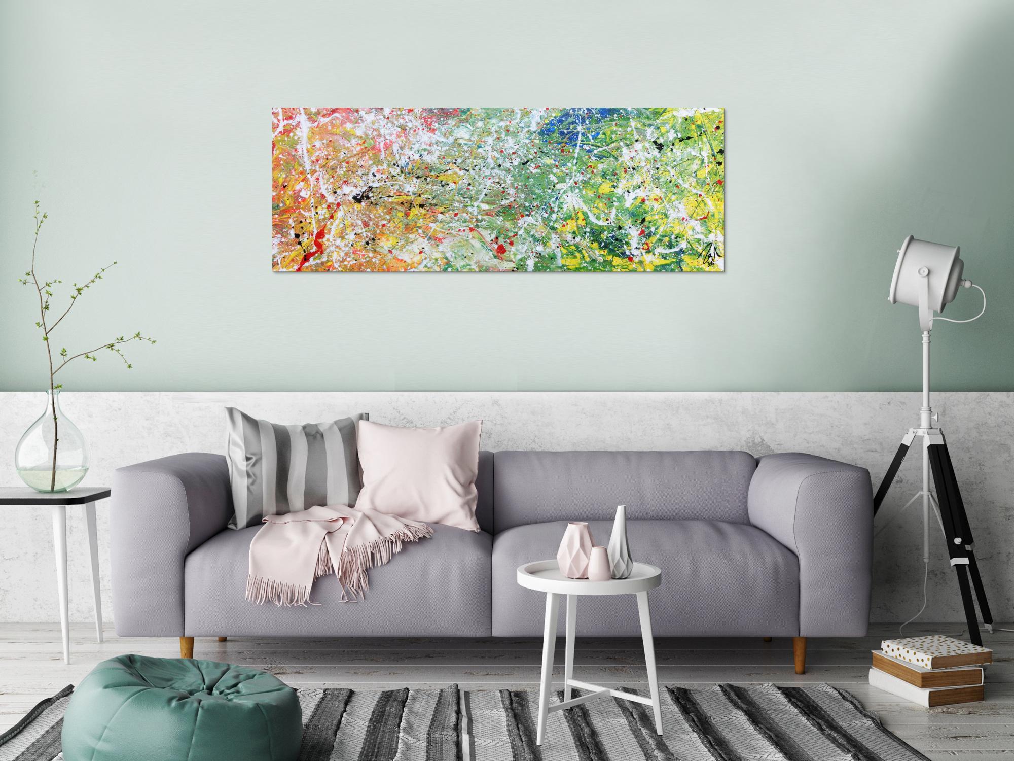 Modernes Acrylgemälde abstrakt mit hellen bunten Farben