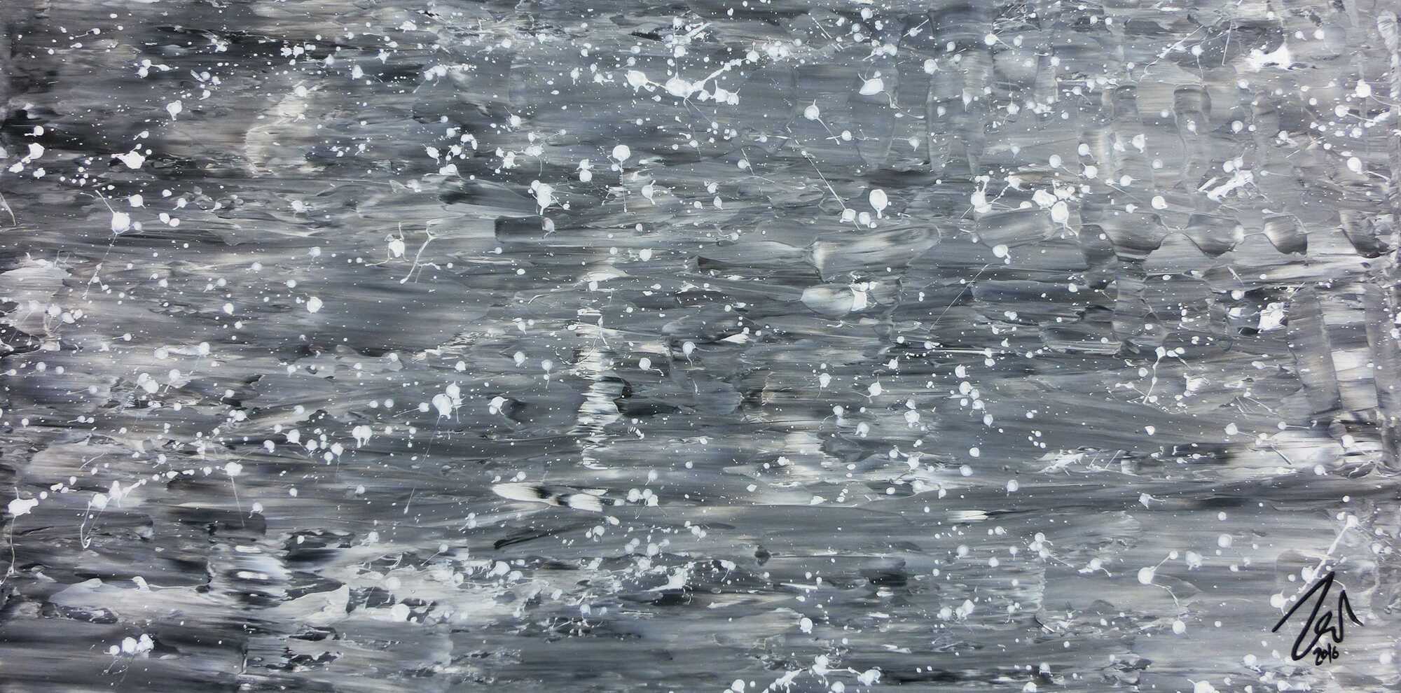 Abstraktes Acrylgemälde in grau schwarz und weiß sehr modern