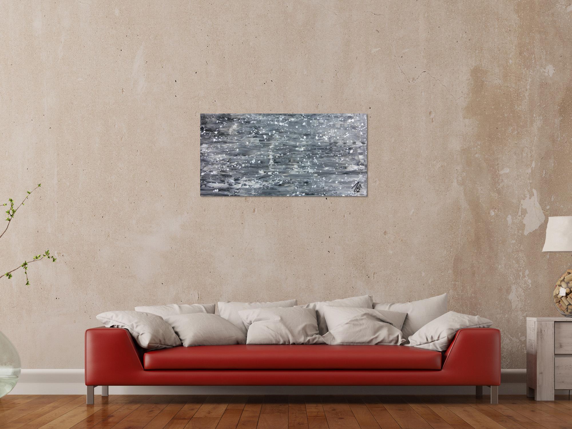 Abstraktes Acrylgemälde in grau schwarz und weiß sehr modern