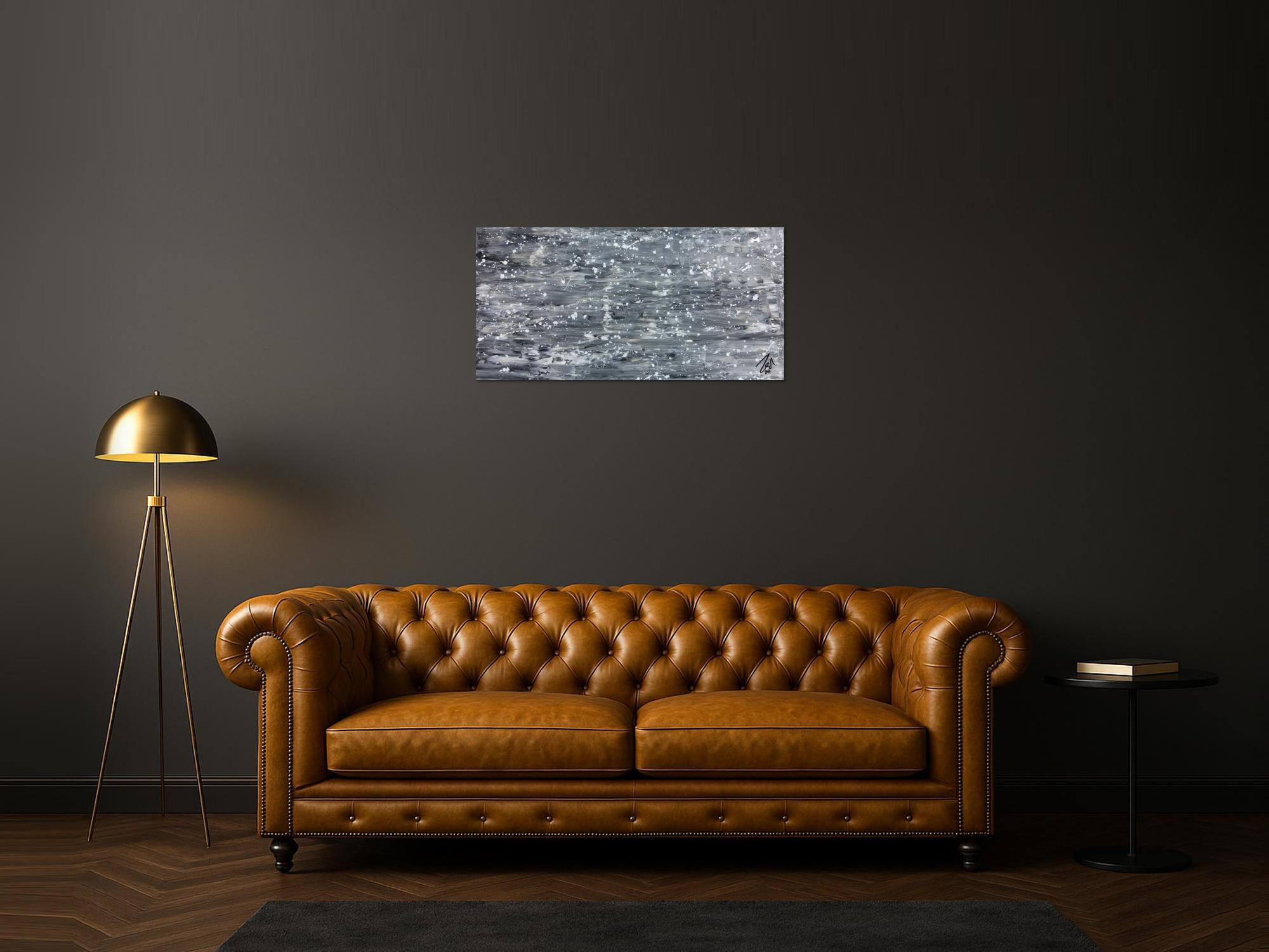 Abstraktes Acrylgemälde in grau schwarz und weiß sehr modern