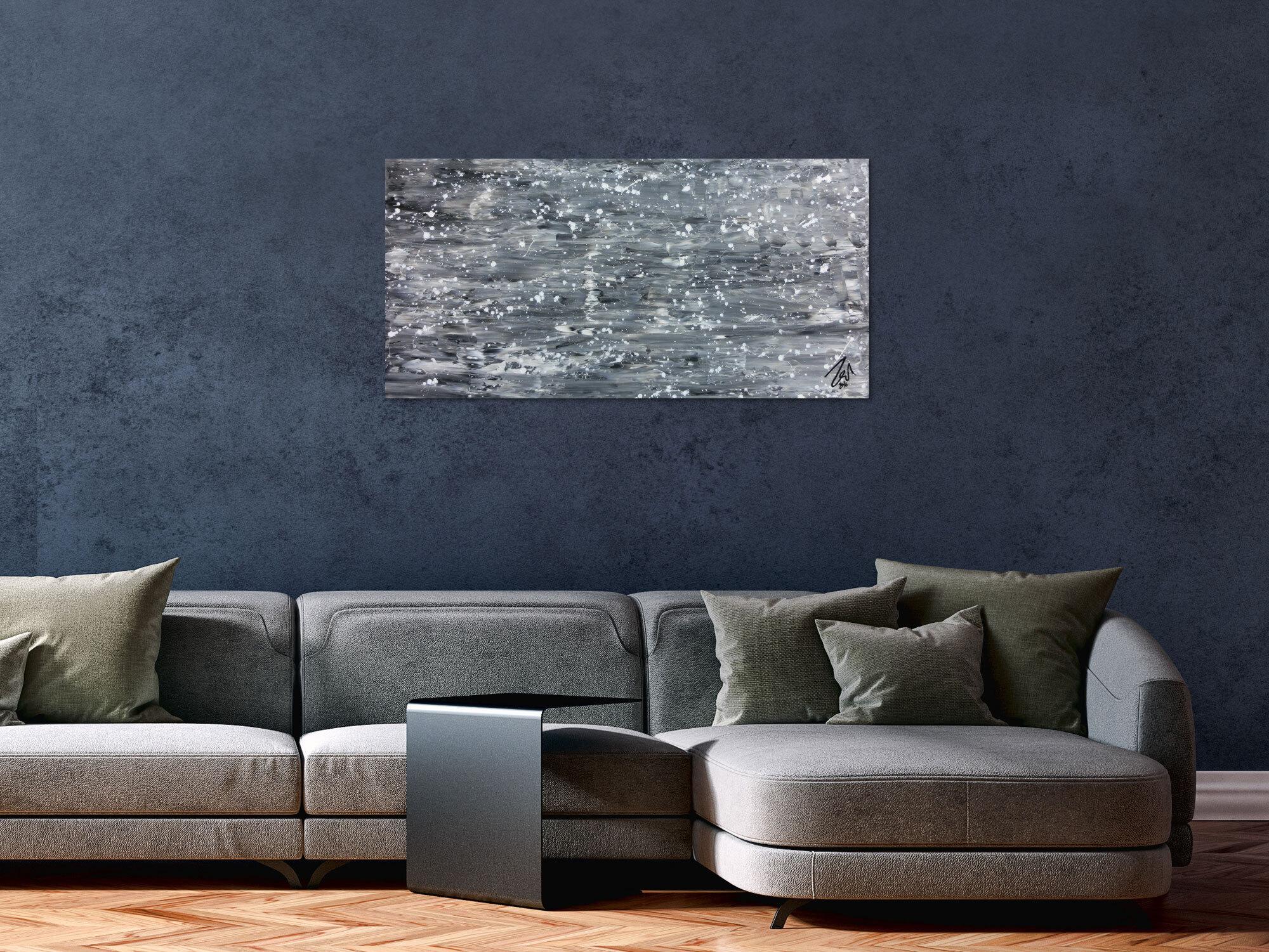 Abstraktes Acrylgemälde in grau schwarz und weiß sehr modern