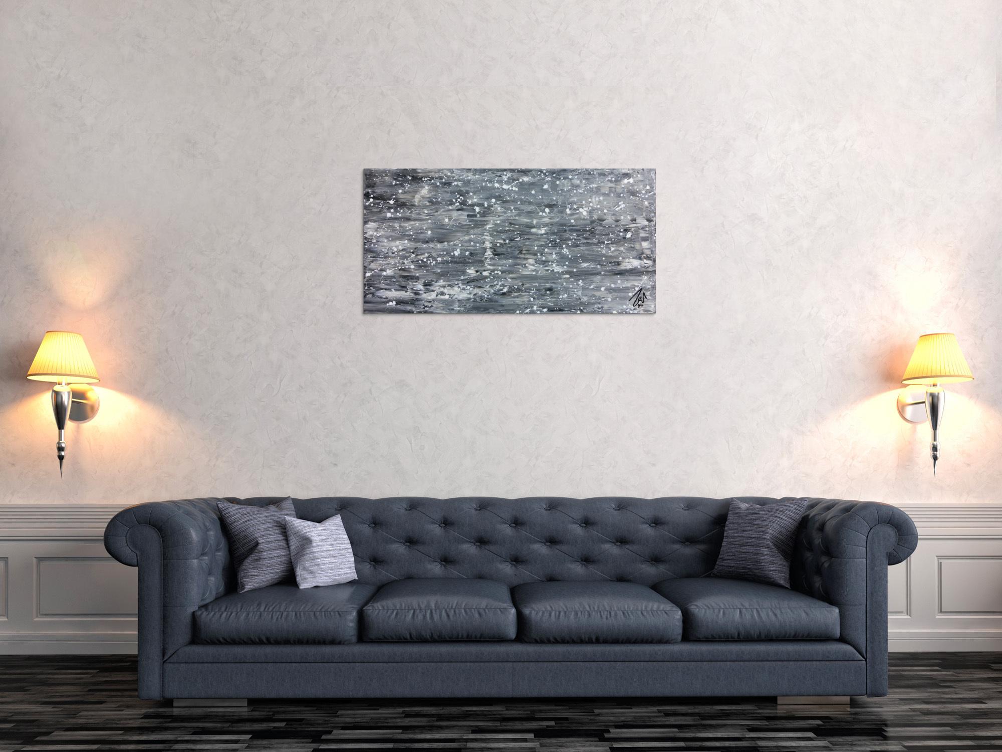 Abstraktes Acrylgemälde in grau schwarz und weiß sehr modern