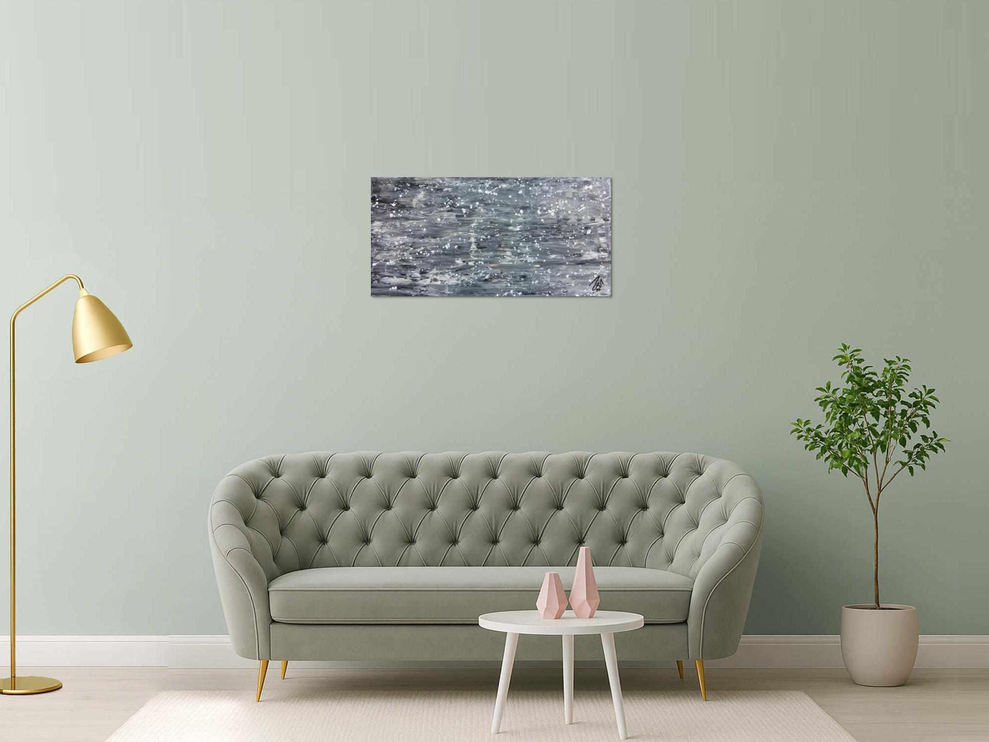 Abstraktes Acrylgemälde in grau schwarz und weiß sehr modern