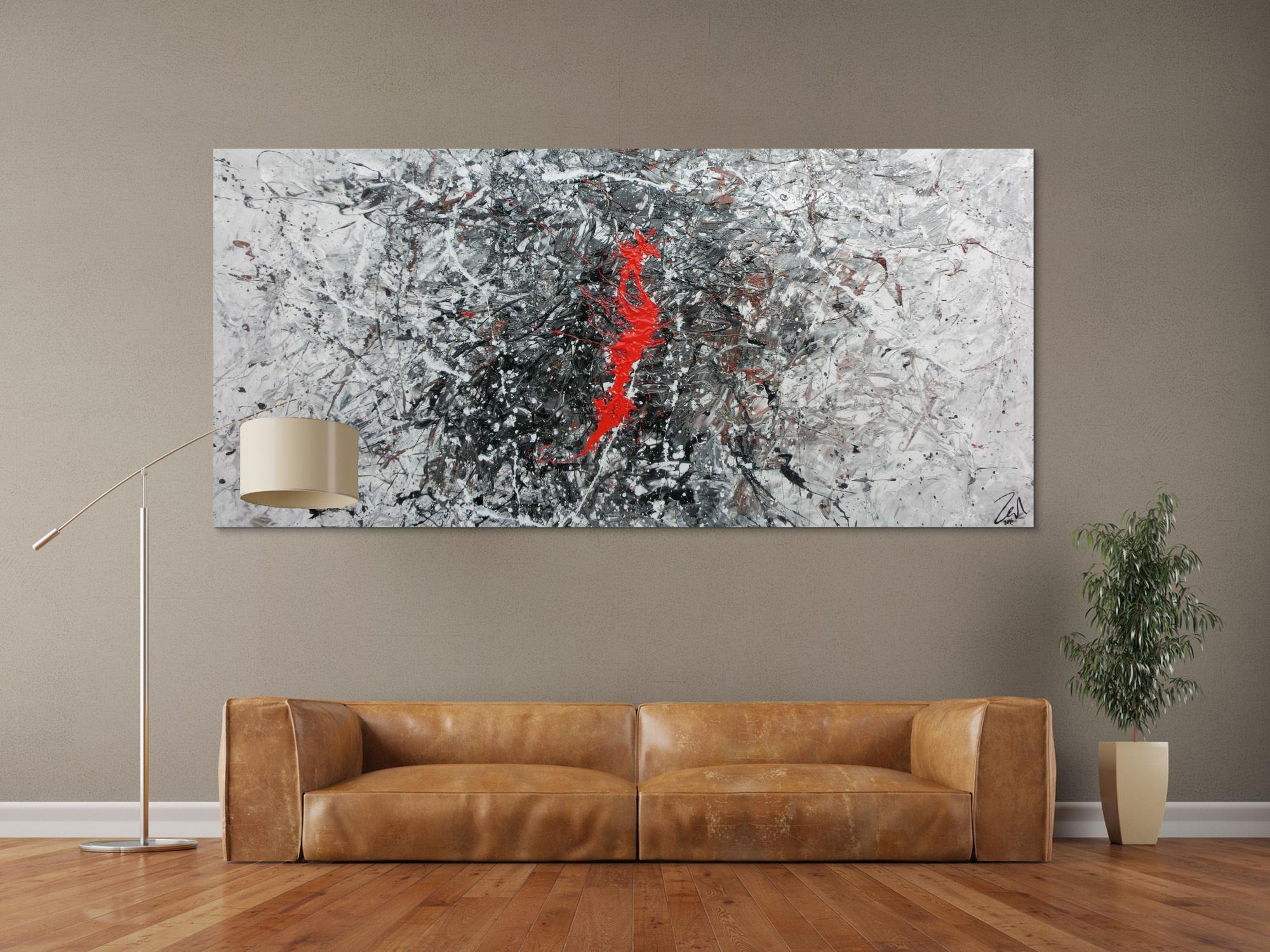 Sehr modernes abstraktes Acrylgemälde modern in grau schwarz weiß und braun