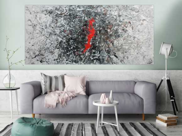 Sehr modernes abstraktes Acrylgemälde modern in grau schwarz weiß und braun