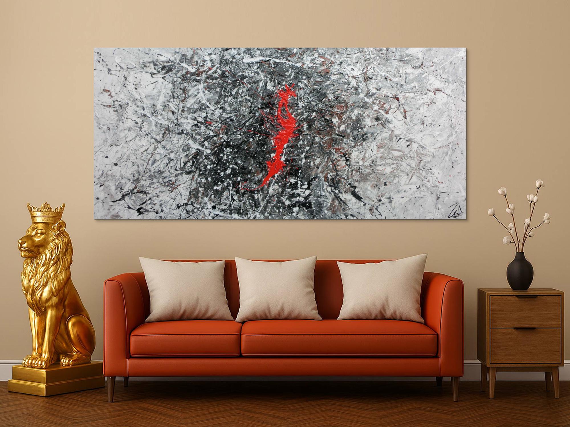 Sehr modernes abstraktes Acrylgemälde modern in grau schwarz weiß und braun