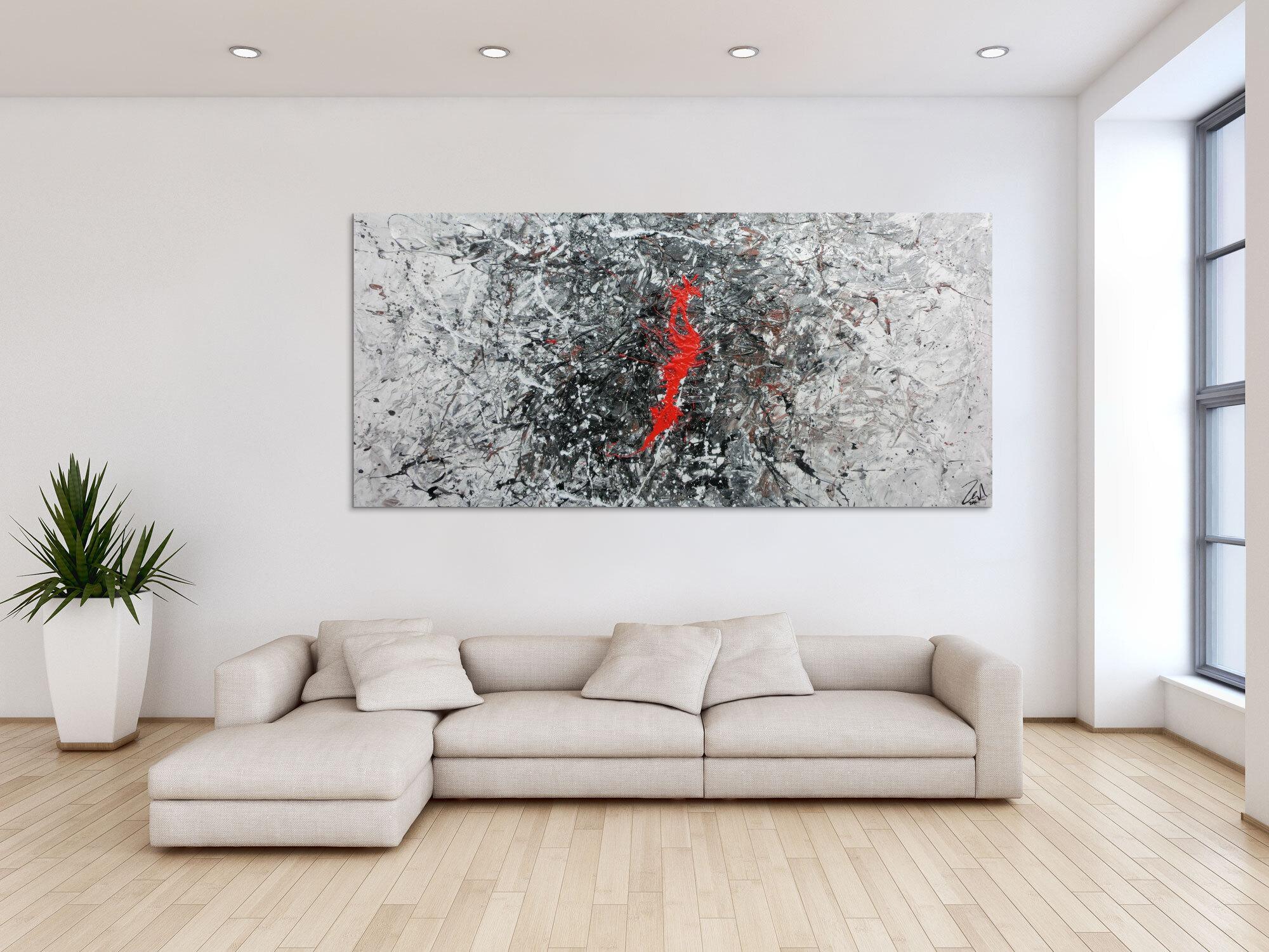 Sehr modernes abstraktes Acrylgemälde modern in grau schwarz weiß und braun