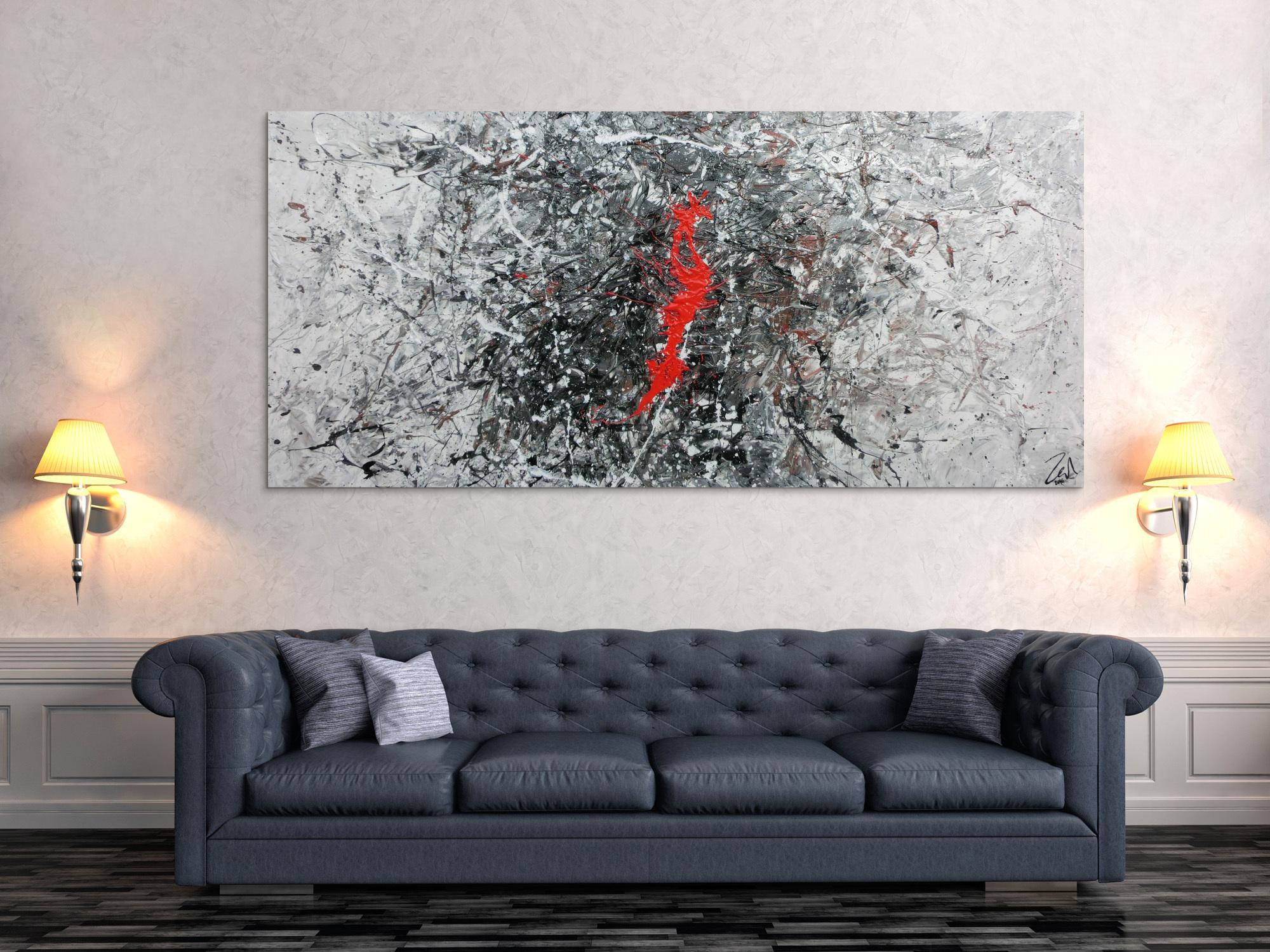 Sehr modernes abstraktes Acrylgemälde modern in grau schwarz weiß und braun