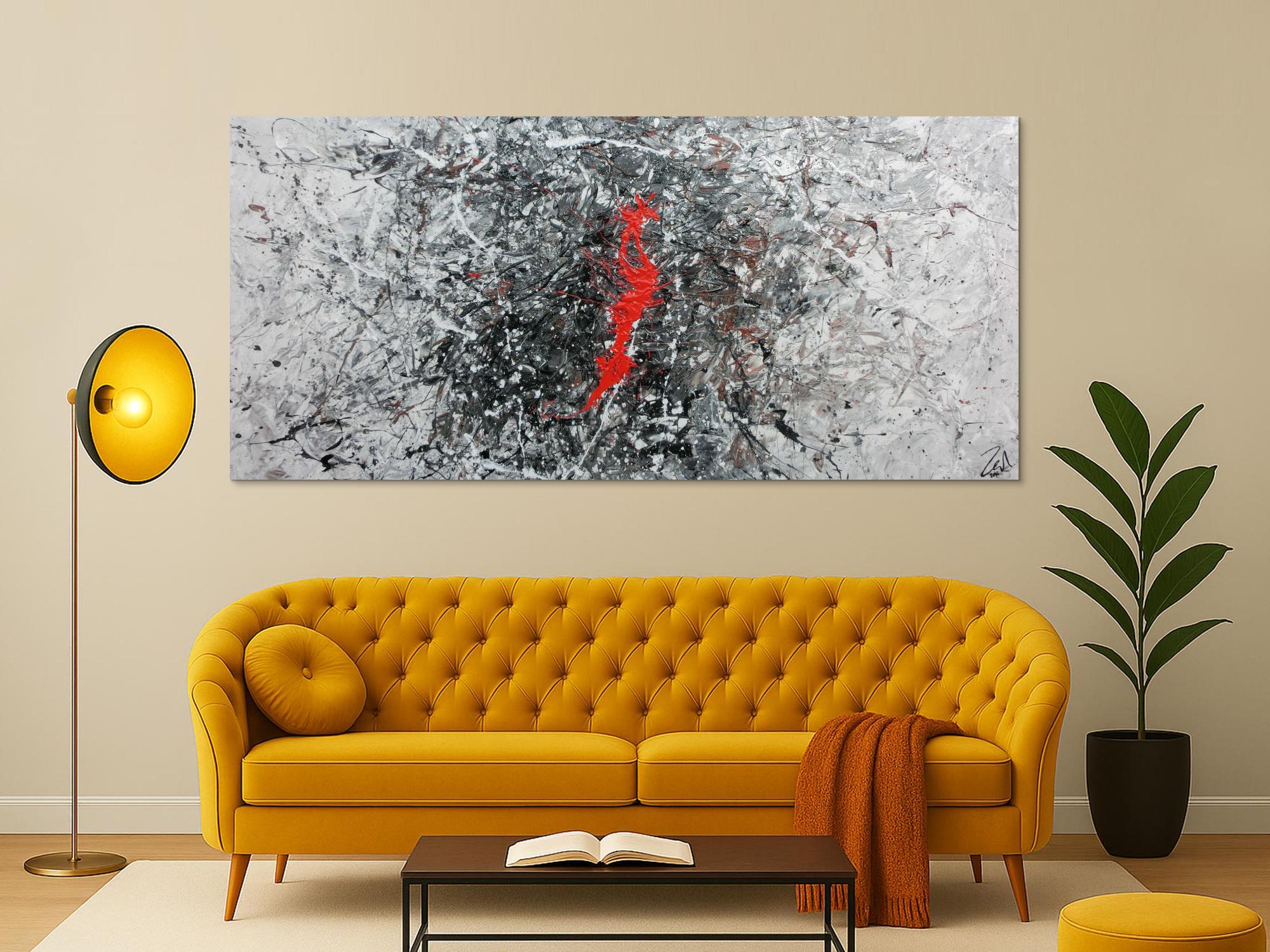 Sehr modernes abstraktes Acrylgemälde modern in grau schwarz weiß und braun