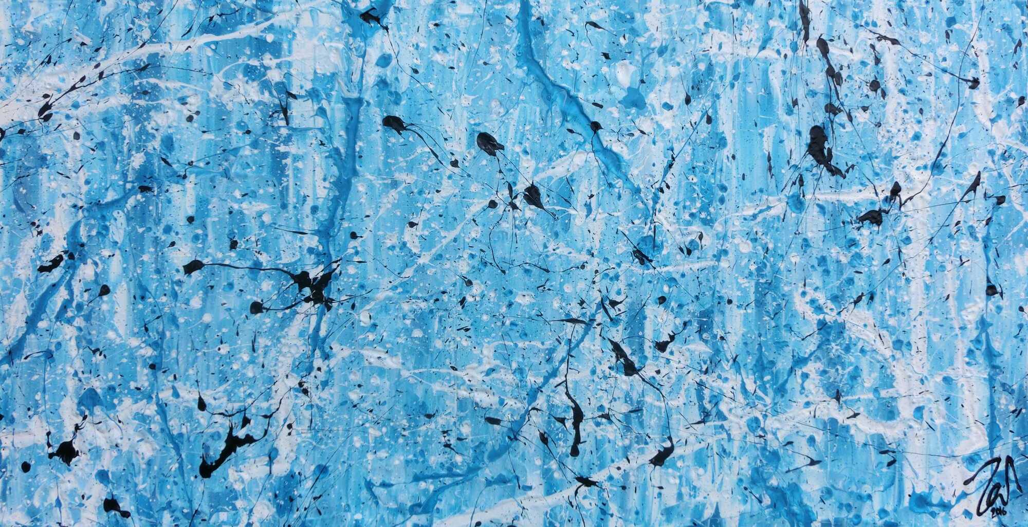 Modernes abstraktes Acrylgemälde in türkis und weiß