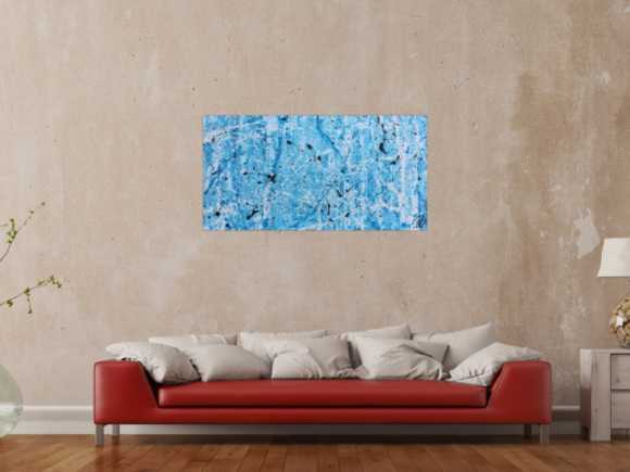 Modernes abstraktes Acrylgemälde in türkis und weiß