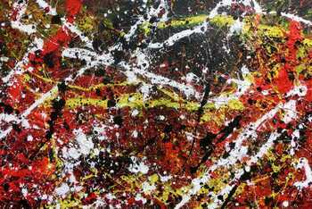 Sehr abstraktes Acrylgemälde in dunklen Farben mit schwarz weiß rot und gelb