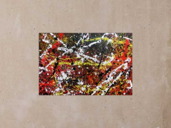 Sehr abstraktes Acrylgemälde in dunklen Farben mit schwarz weiß rot und gelb