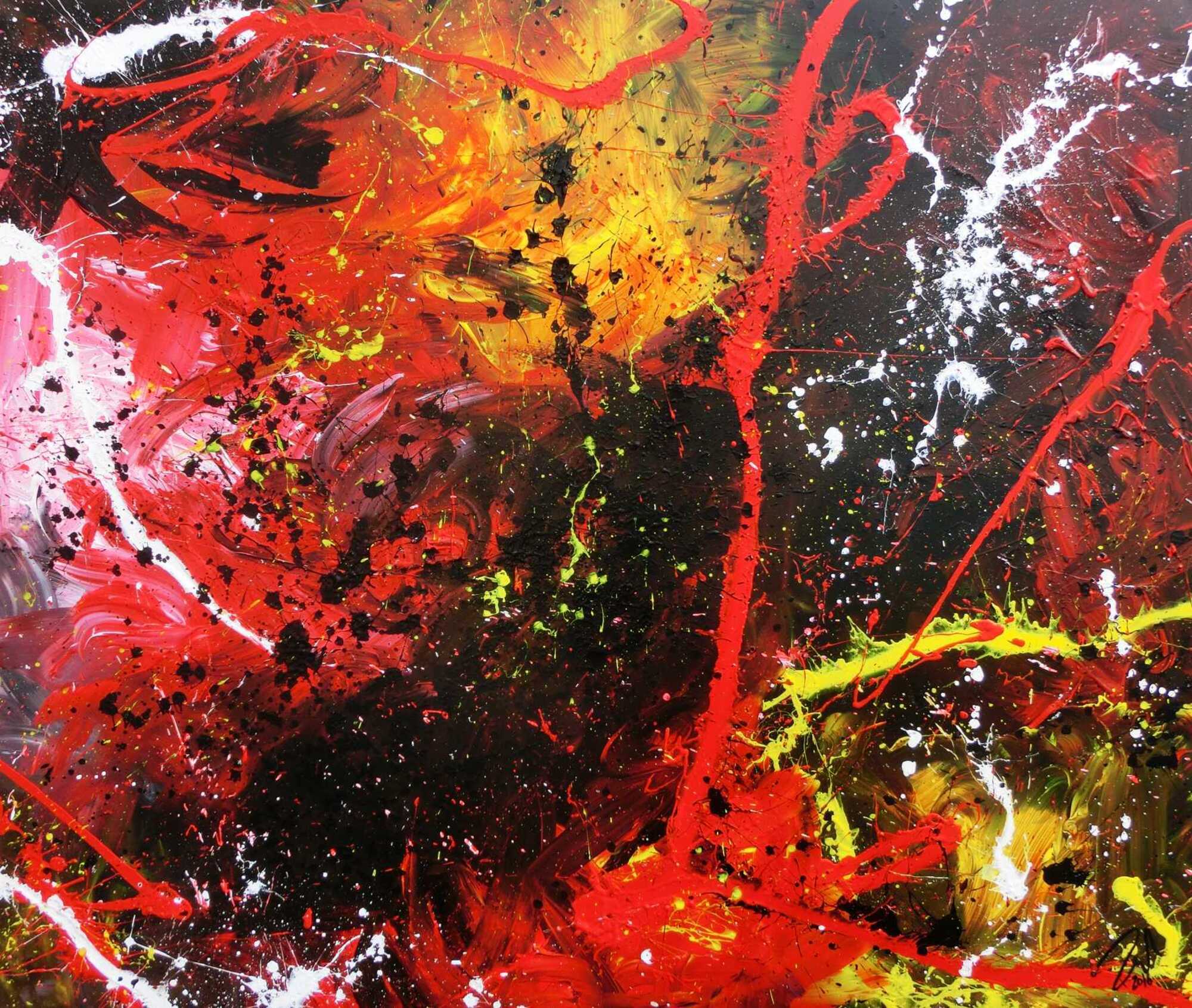 Abstraktes Gemälde aus Acryl modern und zeitgenössisch mit schwarz und rot