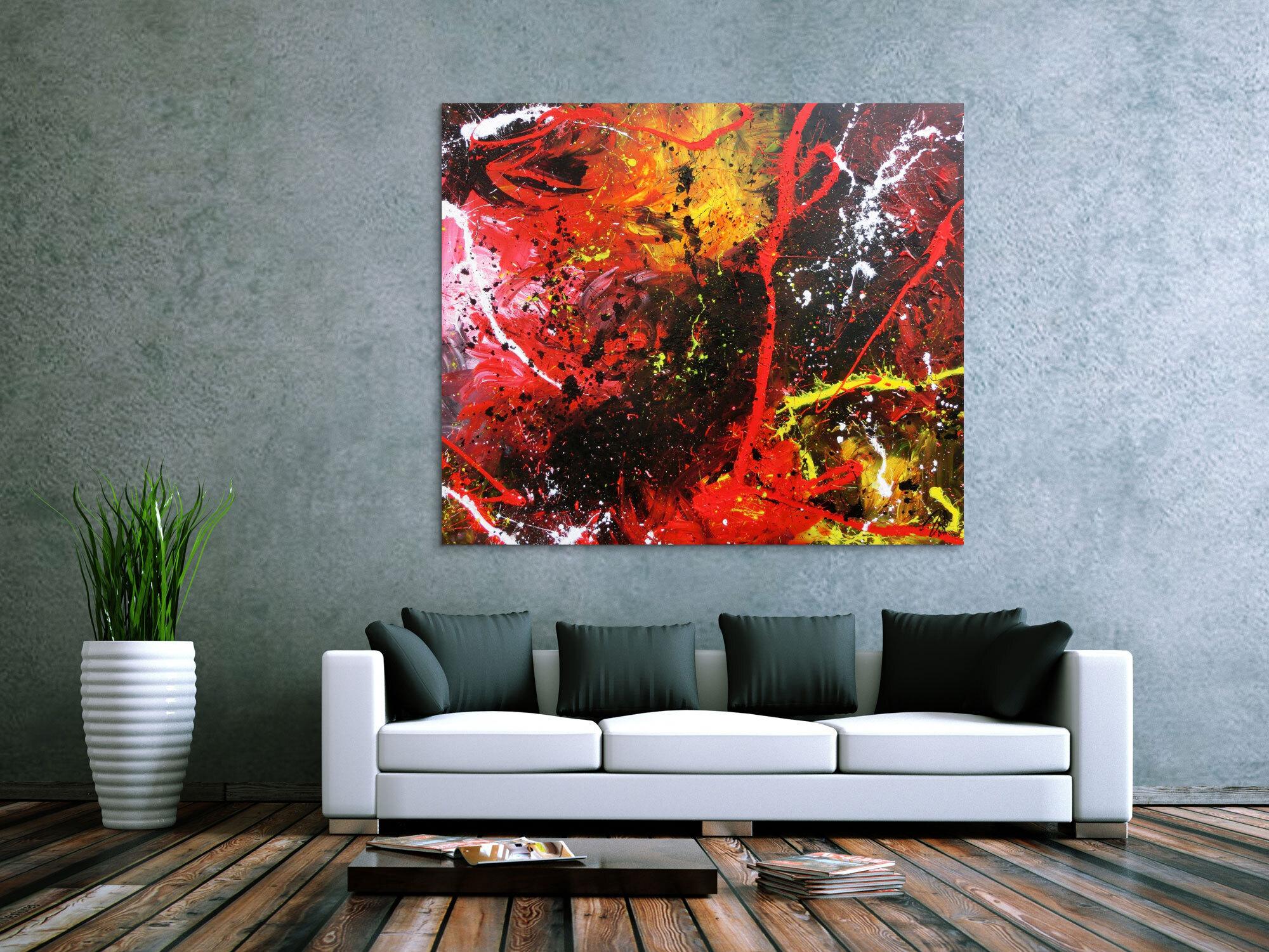 Abstraktes Gemälde aus Acryl modern und zeitgenössisch mit schwarz und rot