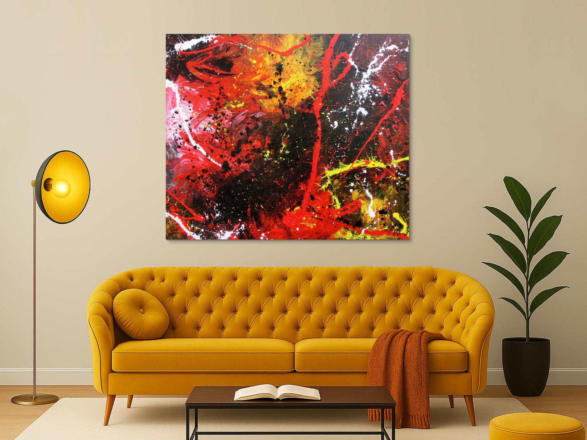 Abstraktes Gemälde aus Acryl modern und zeitgenössisch mit schwarz und rot