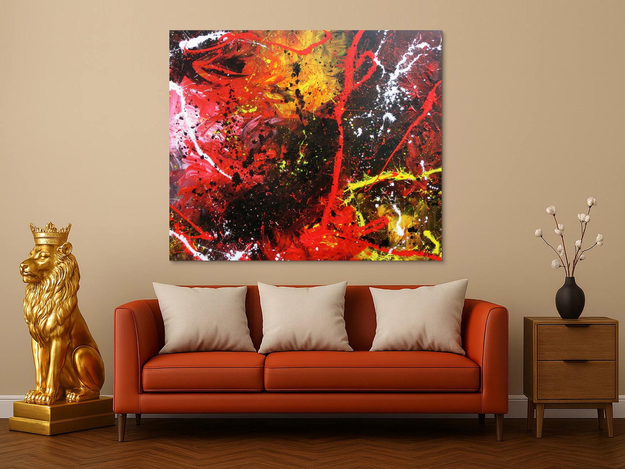 Abstraktes Gemälde aus Acryl modern und zeitgenössisch mit schwarz und rot