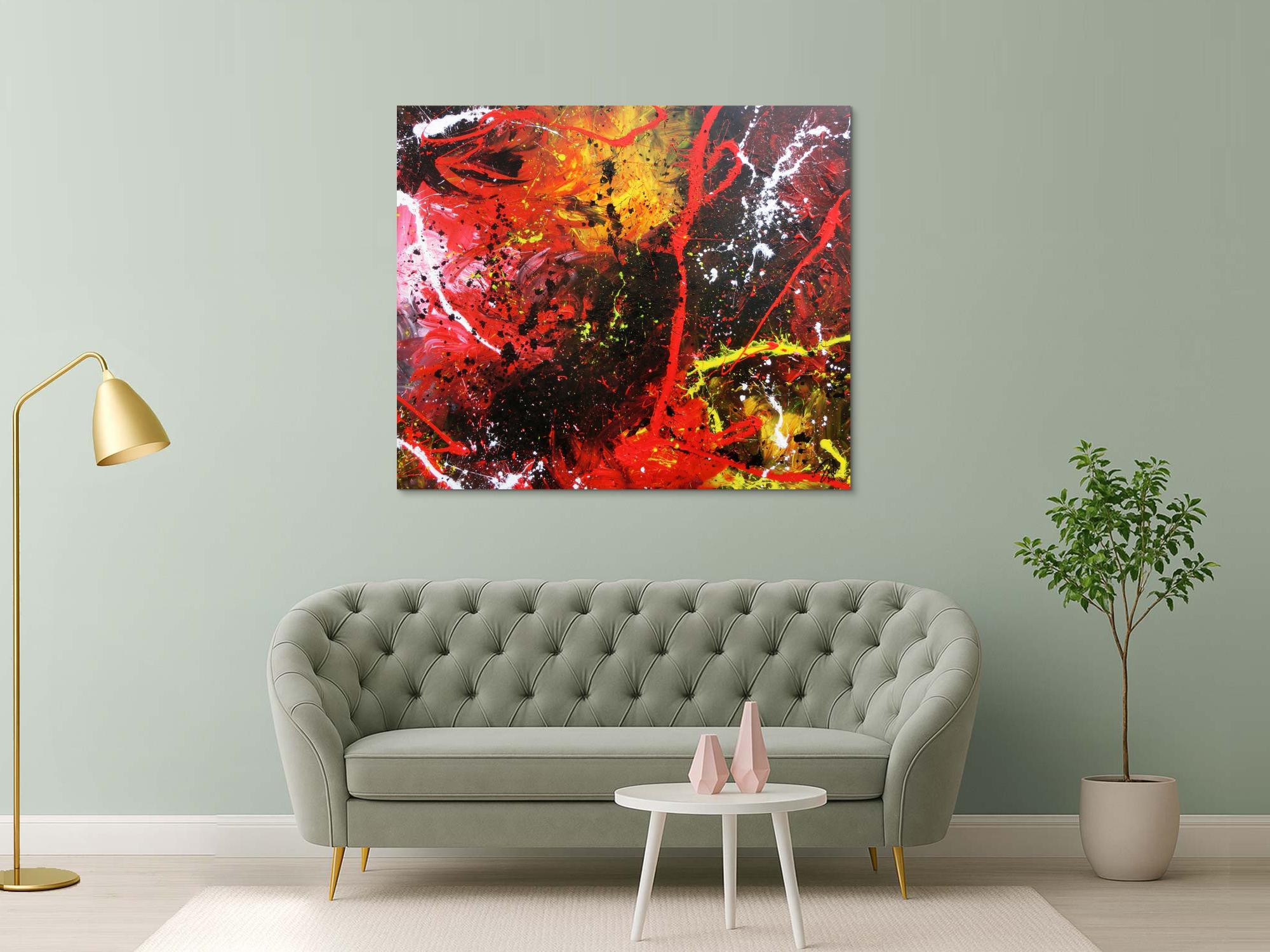 Abstraktes Gemälde aus Acryl modern und zeitgenössisch mit schwarz und rot