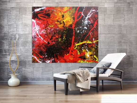 Abstraktes Gemälde aus Acryl modern und zeitgenössisch mit schwarz und rot